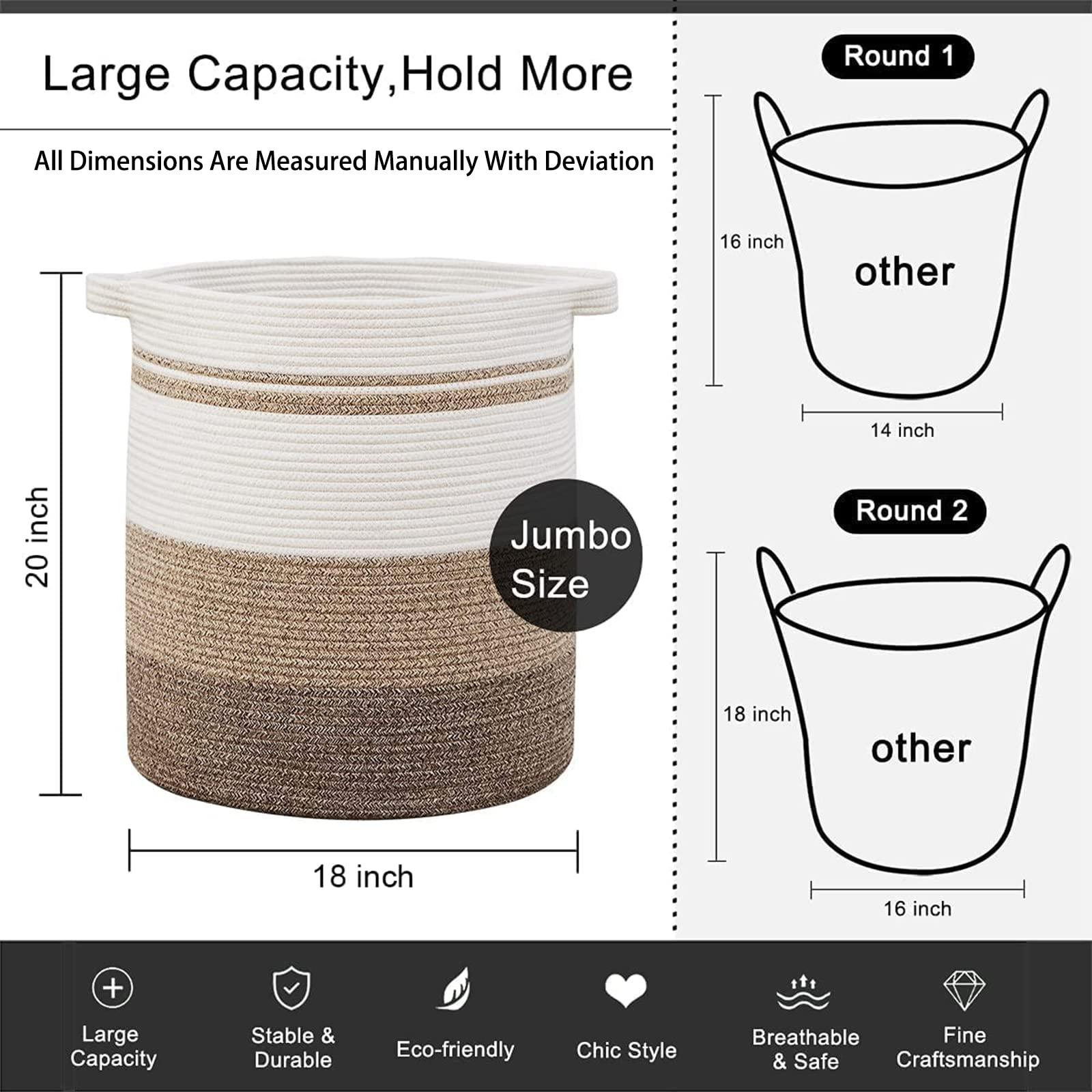 OIAHOMY 80L Laundry Baskets Hamper with Handles,Decorative Basket for Living room,Woven Storage Basket for Toys Bin,Pillows, Blankets,Clothes-20x18in-Gradient Yellow - Image 2