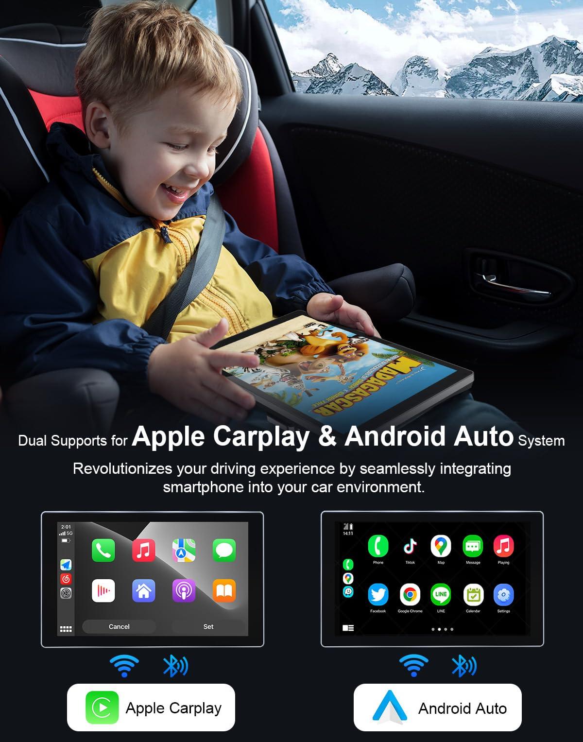 Oscio Wireless Carplay Screen for Car 4K Dash Cam & 1080P Backup Camera, 9" Portable Car Stereo with Apple Carplay & Android Auto, Voice Control, GPS Navigation, Mirror Link, Bluetooth - Image 2