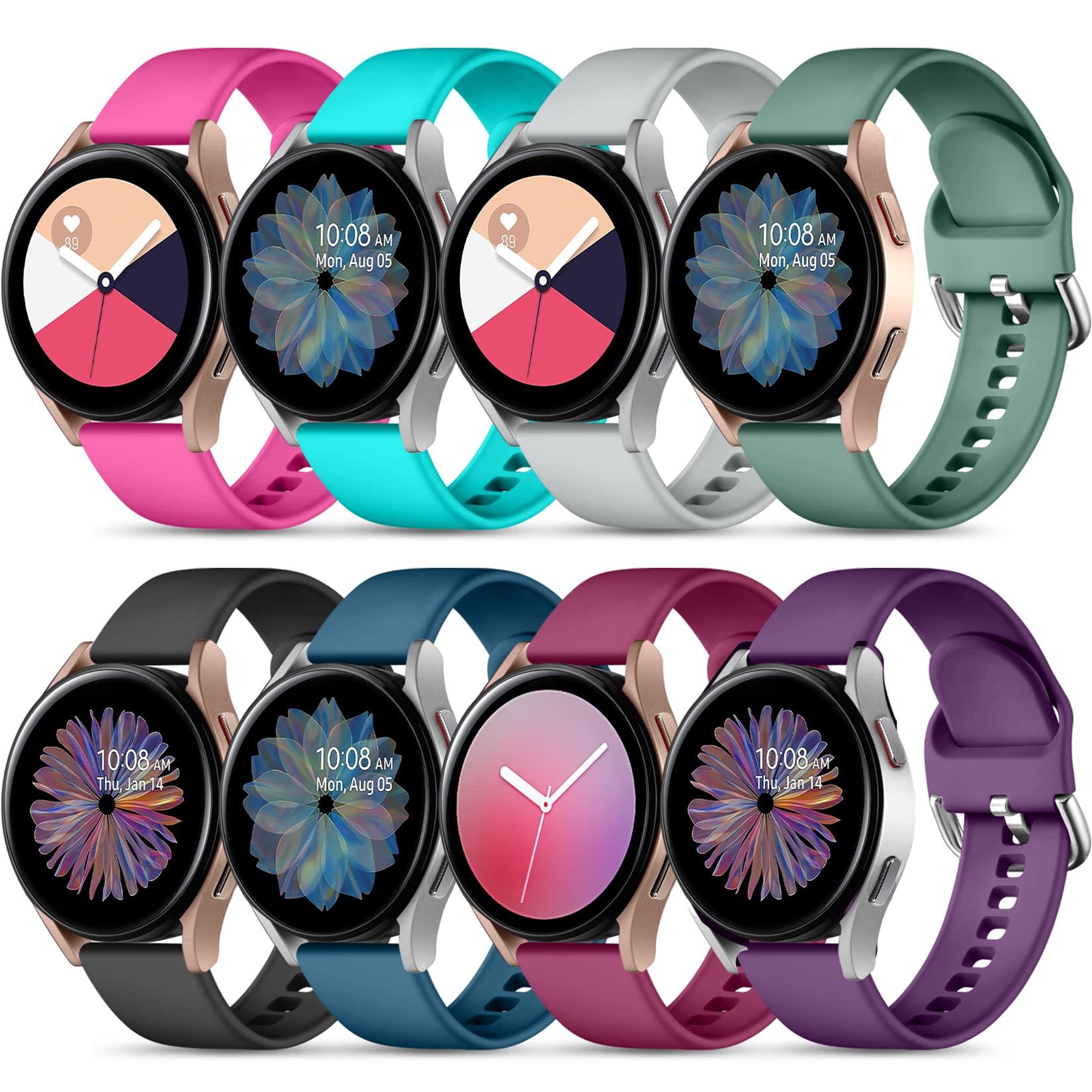 Maledan 8 Pack Band Compatible with Samsung Galaxy Watch 7 6 5 4 Band 40mm 44mm,Galaxy Watch 5 Pro 45mm/6 4 Classic 42mm 46mm 43mm 47mm/Active 2, 20mm Soft Silicone Sport Strap Women Men, Small