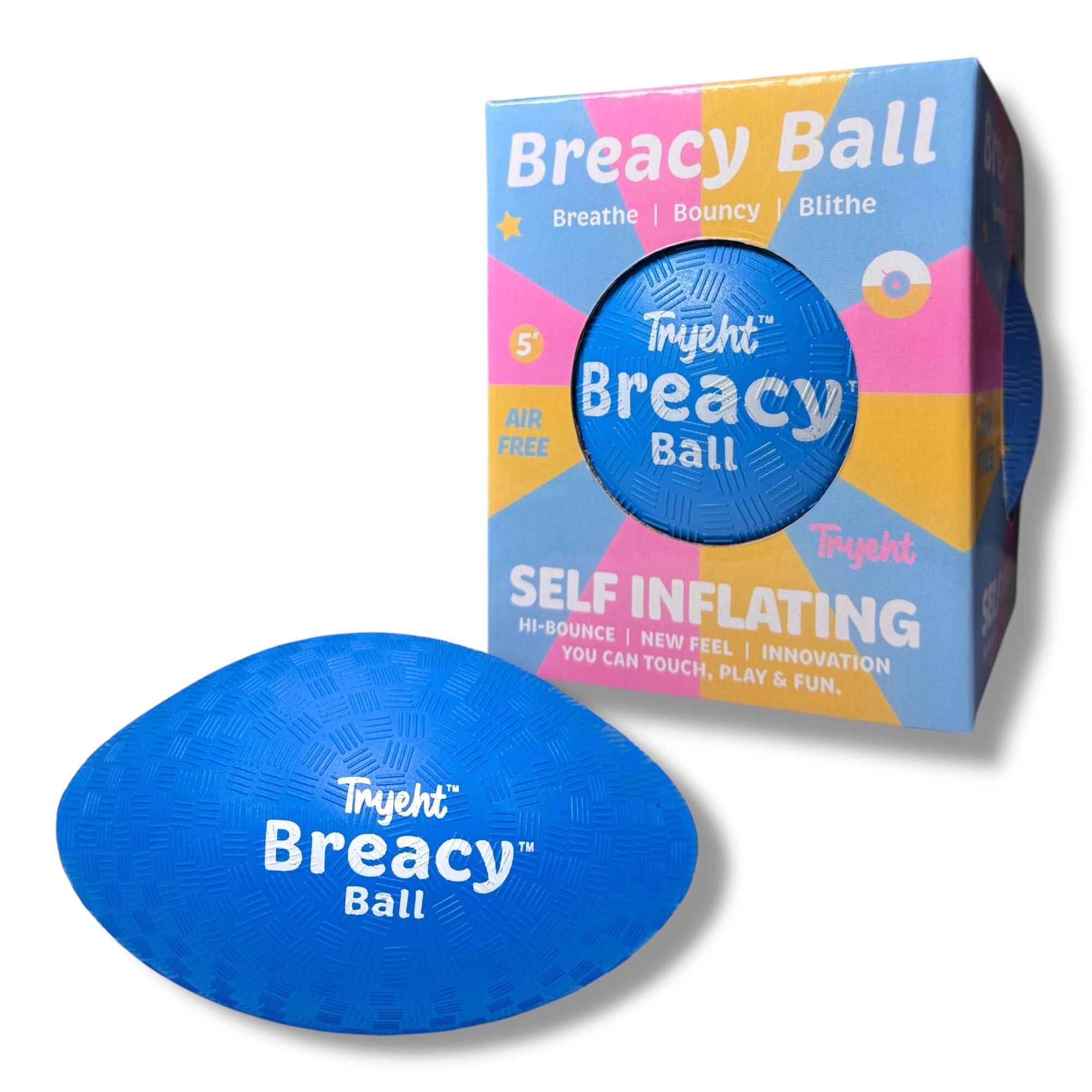 Tryeht Self Inflating Ball 5", Rubber New Feel Breacy Ball, Hi Bouncy, Never Need Pump, Neon Blue, Playground Balls, Handball, Dodgeballs, Picnic and School Play in and Outdoor