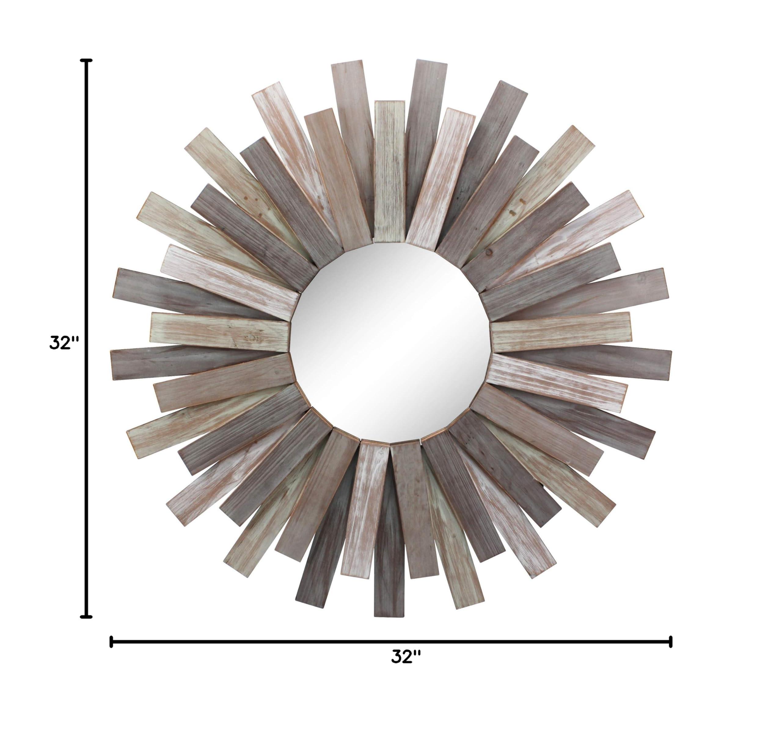 Stonebriar Large Round 32" Wooden Sunburst Wall Mirror with Attached Hanging Bracket, Decorative Rustic Decor for the Living Room, Bathroom, Bedroom, and Entryway, Multi Color - Image 3