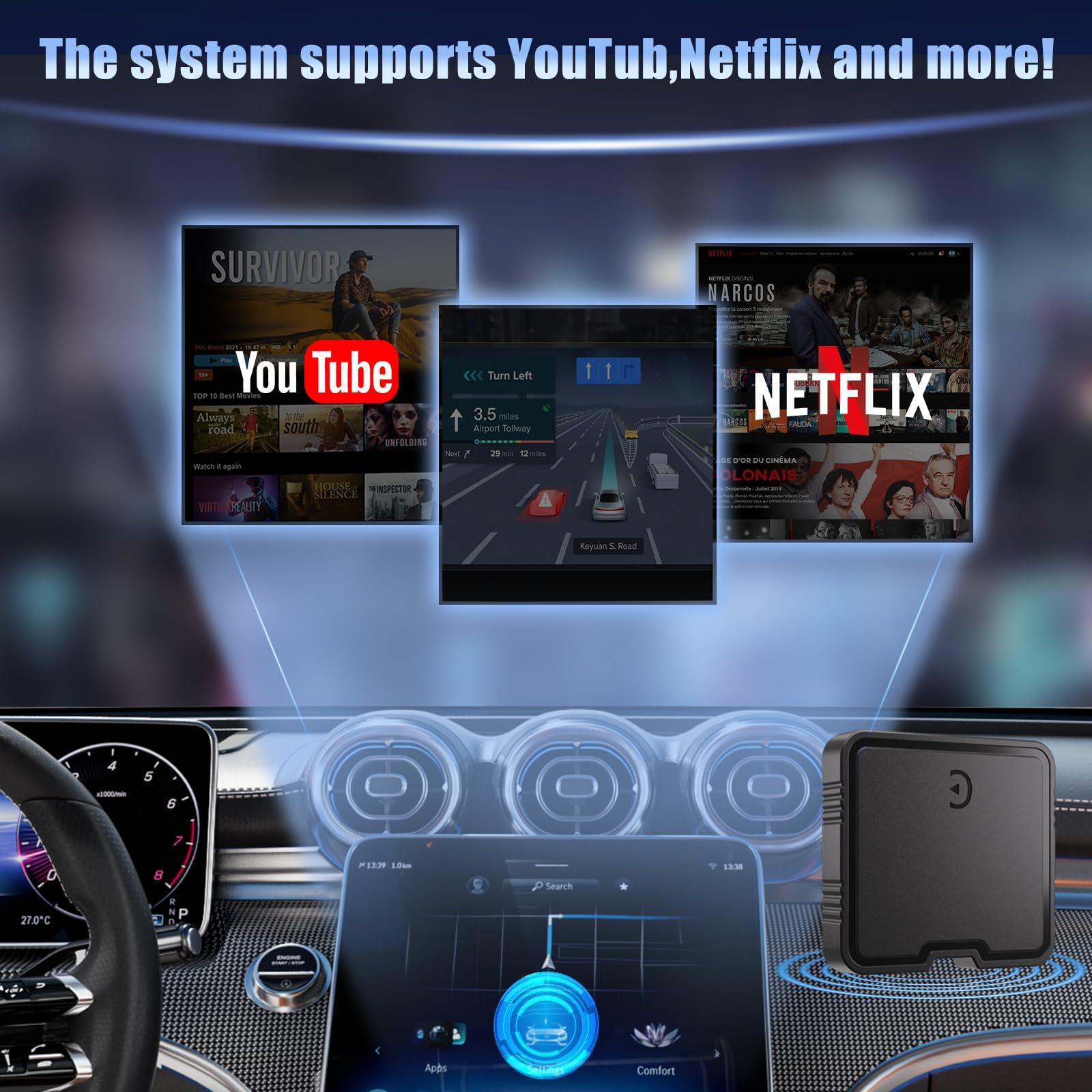 Wireless CarPlay Adapter, 2025 Upgrade Support Netflix/YouTube/TF Card Plug & Play Dongle with Apple Car Play Ai Box Android Auto Wireless Adapter for Cars from 2015&iPhone iOS10+ - Image 2