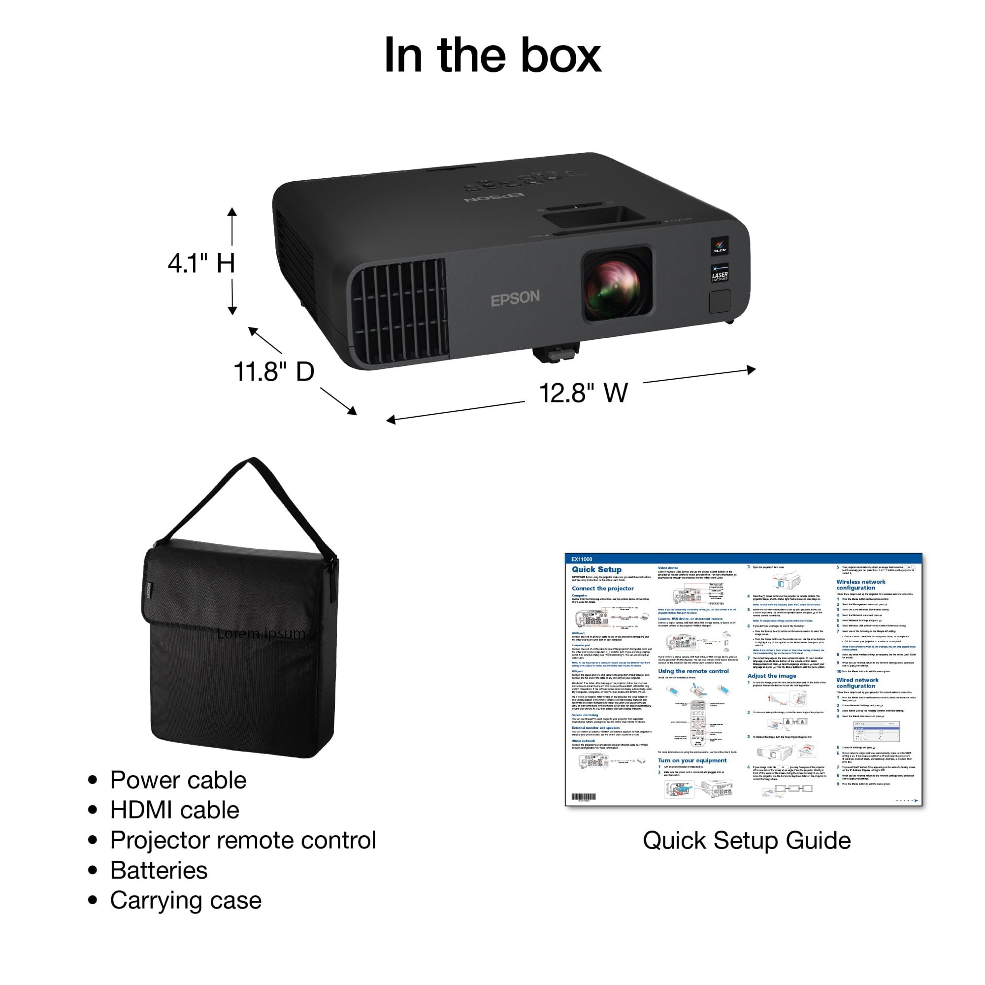 Epson Pro EX11000 3-Chip 3LCD Full HD 1080p Wireless Laser Projector, 4,600 Lumens Color/White Brightness, Miracast, 2 HDMI Ports, USB Power for Streaming, Built-in 16W Speaker - Image 4