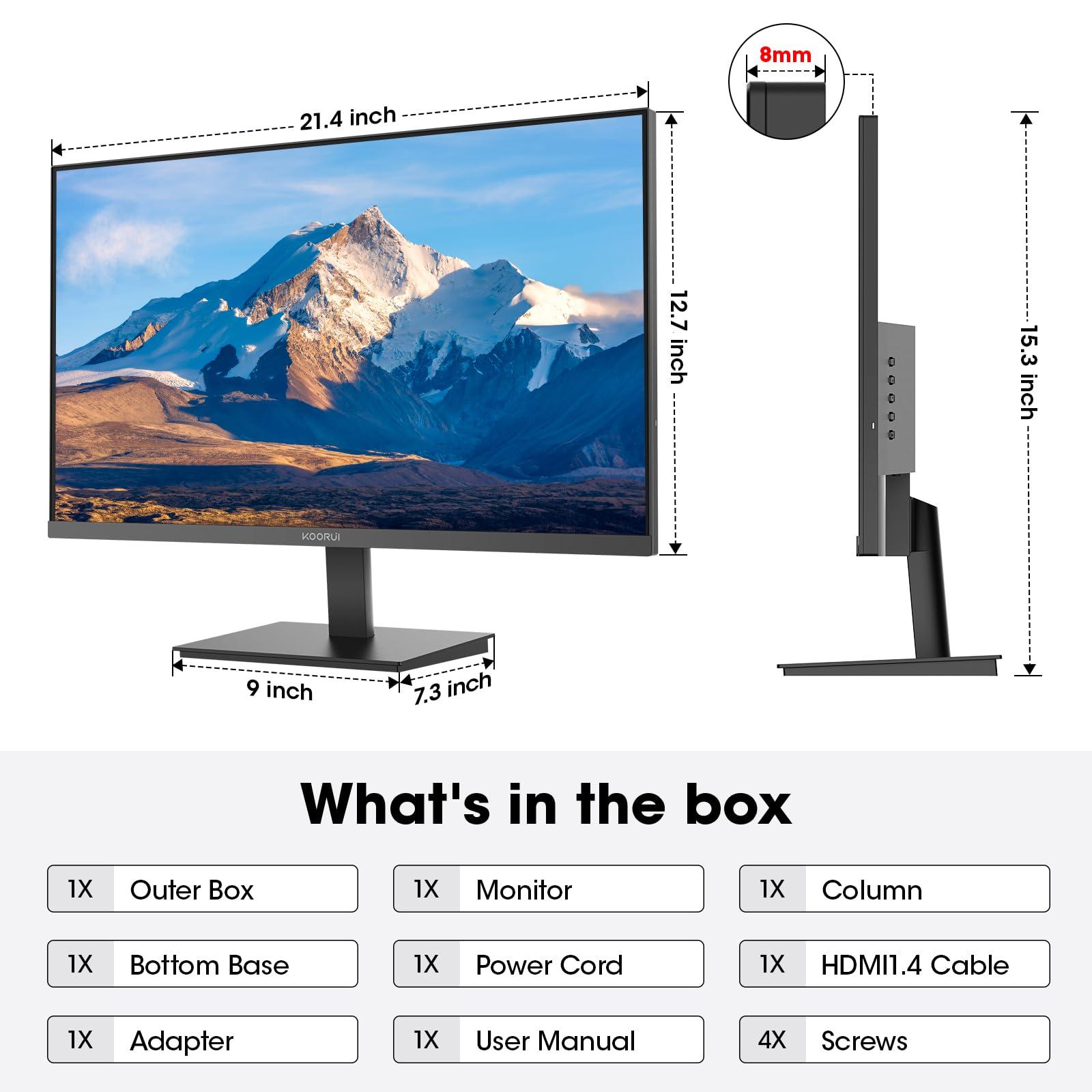 KOORUI 24-inch Computer Monitor Full HD 1920 x 1080p 100Hz VA Display 3000:1 Contrast Ratio with HDMI VGA, Three-Sided Slim Bezels, Freesync, 100 x 100 mm VESA Mountable, Ergonomic Tilt, Black - Image 8