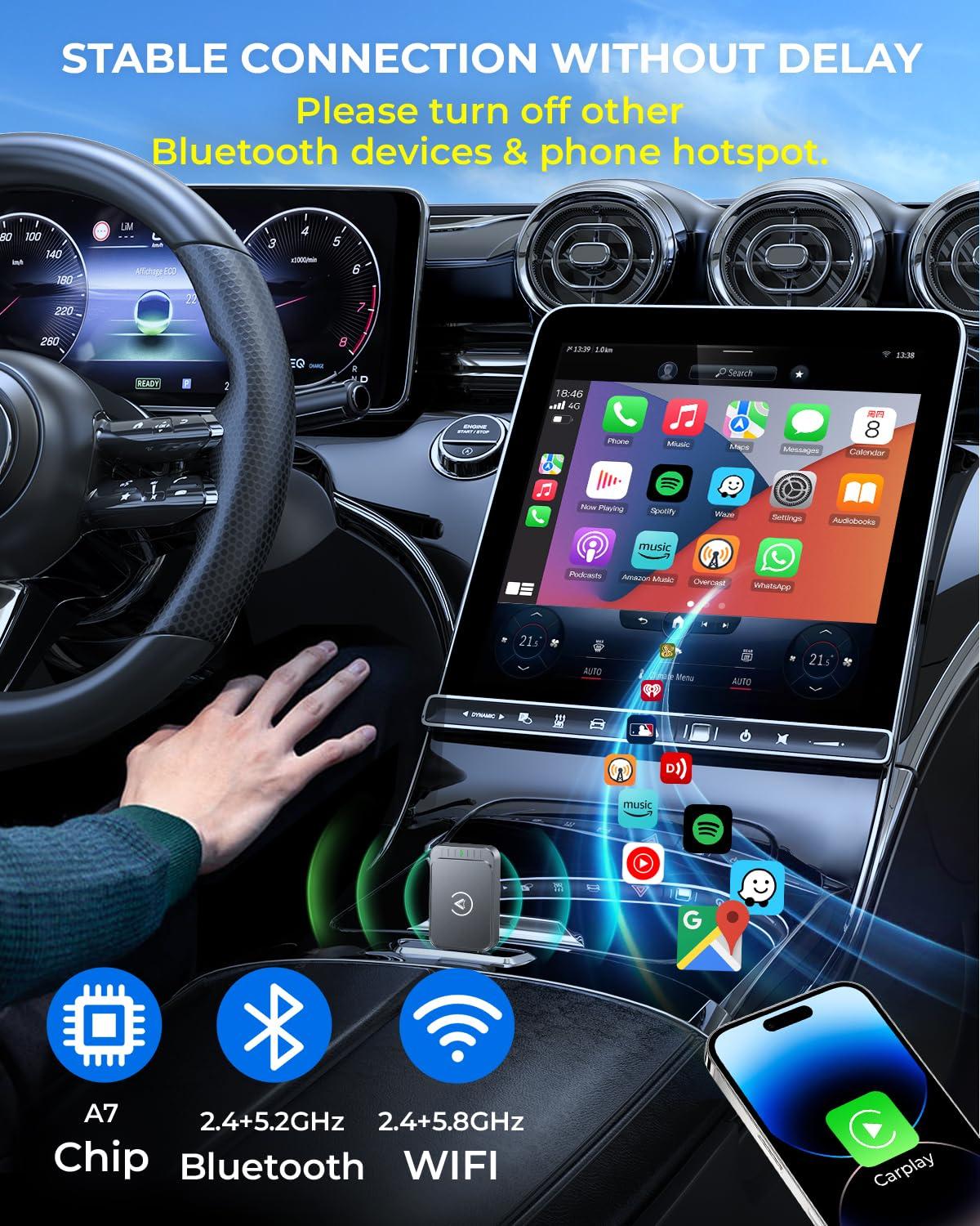 AuroraLink Wireless Carplay Adapter for Apple iPhone & Android Auto 2-in-1 Fast & Stable Carplay Wireless Adapter Convert Wired to Wireless Car Play Dongle for iOS 10+/Android 11+ (Grey) - Image 4