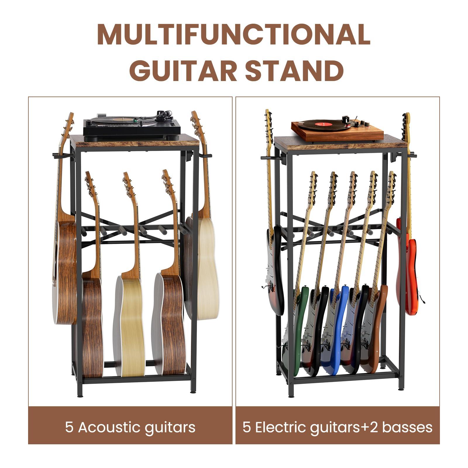 storenization Guitar Stand for Multiple Guitars, Guitar Rack for Acoustic Guitar, Electric Guitar, Bass and Ukulele, Rustic Guitars Display Stand with 2 Guitar Hangers - Image 6