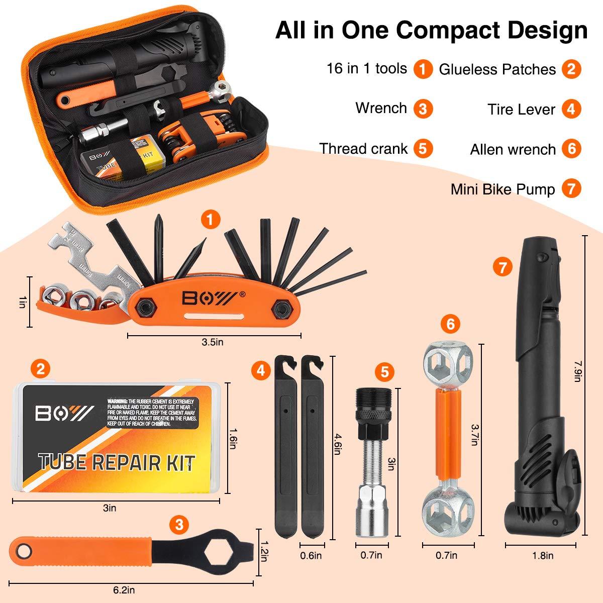 Bicycle Repair Bag With Tire Pump, Portable Tool Kit for Camping Travel - Patches, Inflator, Maintenance Essentials All in One Safety Kit - Image 2