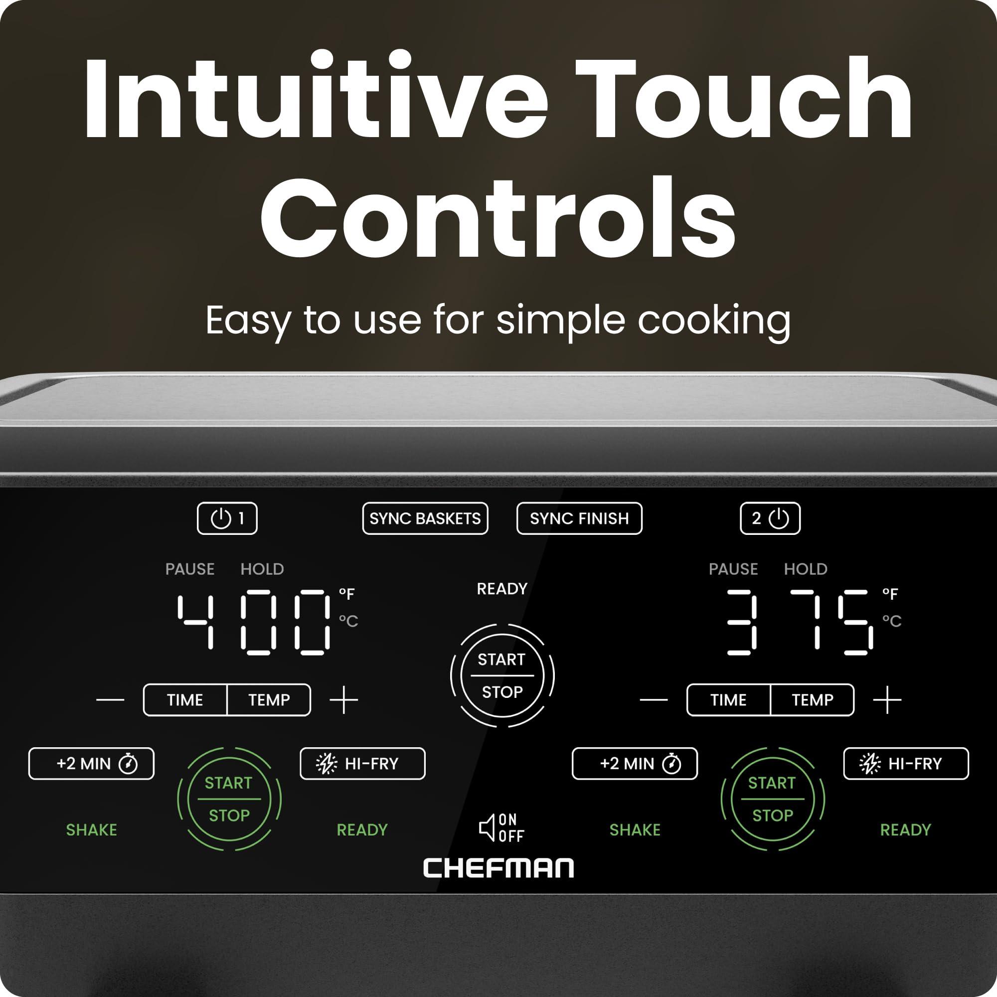 CHEFMAN 6 Quart Dual Basket Air Fryer Oven with Easy View Windows, Sync Finish, Hi-Fry, Auto Shutoff, 2 Independent 3Qt Nonstick Dishwasher Safe Frying Baskets, Digital Double Air Fryer - Black - Image 8