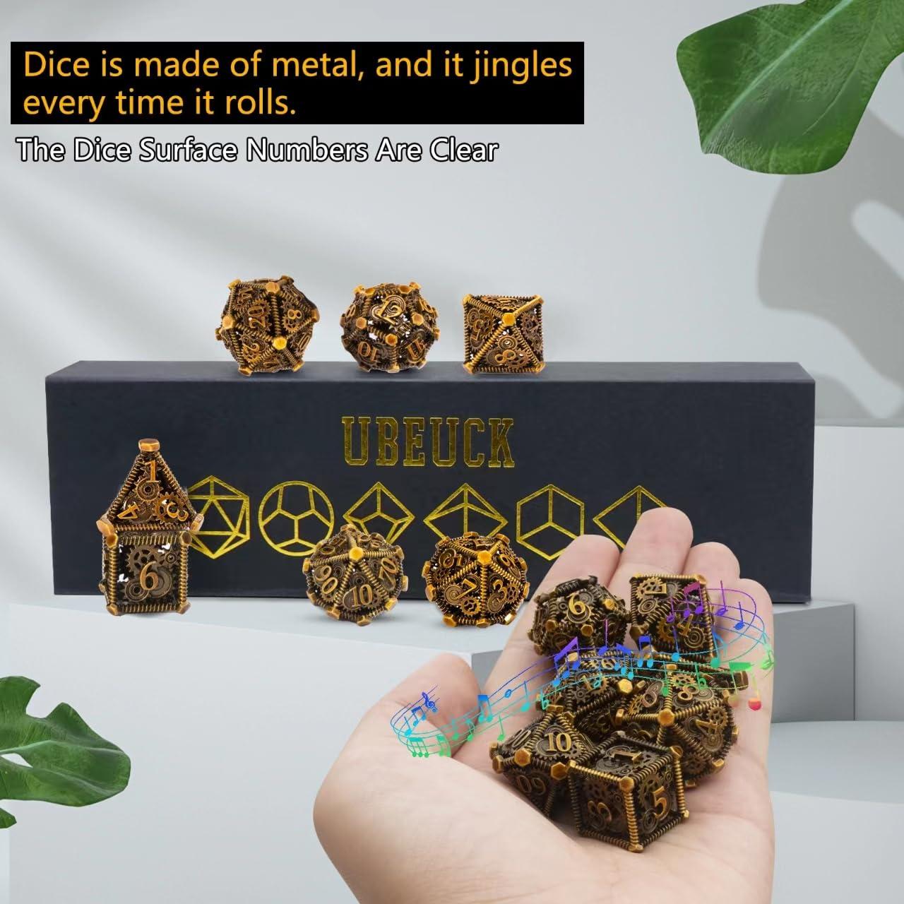 DND Metal Dice Set, UBEUCK 7PCS Gear Metal DND Dice Set for Dungeons & Dragons Board Games Boxes (Gear Ancient Golden) - Image 6