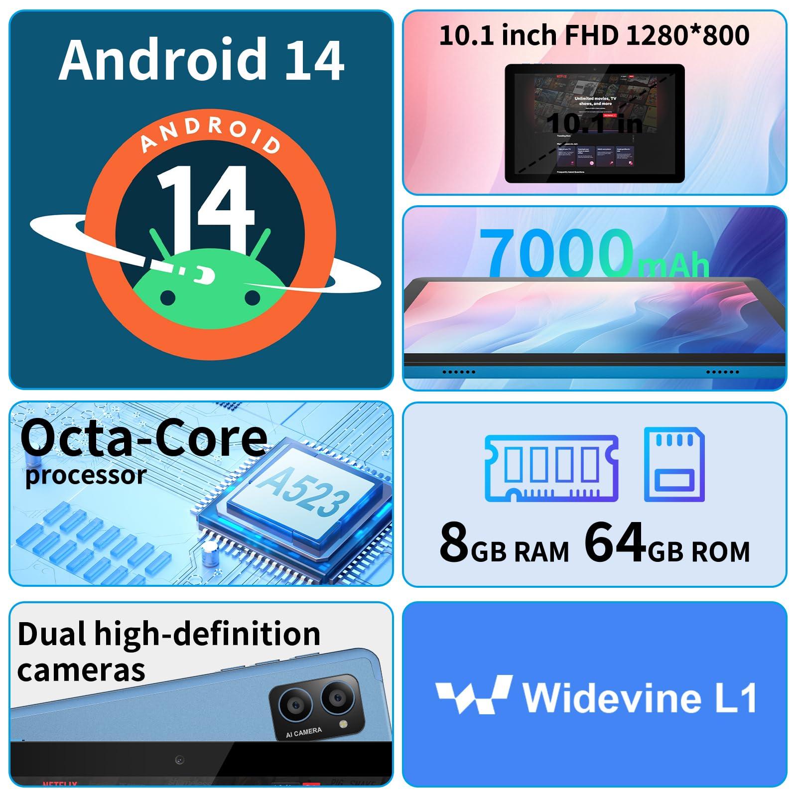 AWOW Tablet 10 inch with Keyboard: Android 14 8GB+64GB Widevine L1 8-Core CPU Tablet PC 7000mAh Battery Face Recognition Metal Body with Keyboard, Mouse, Type C, Adapter, Case, OTG Adapter, Pen - Image 2
