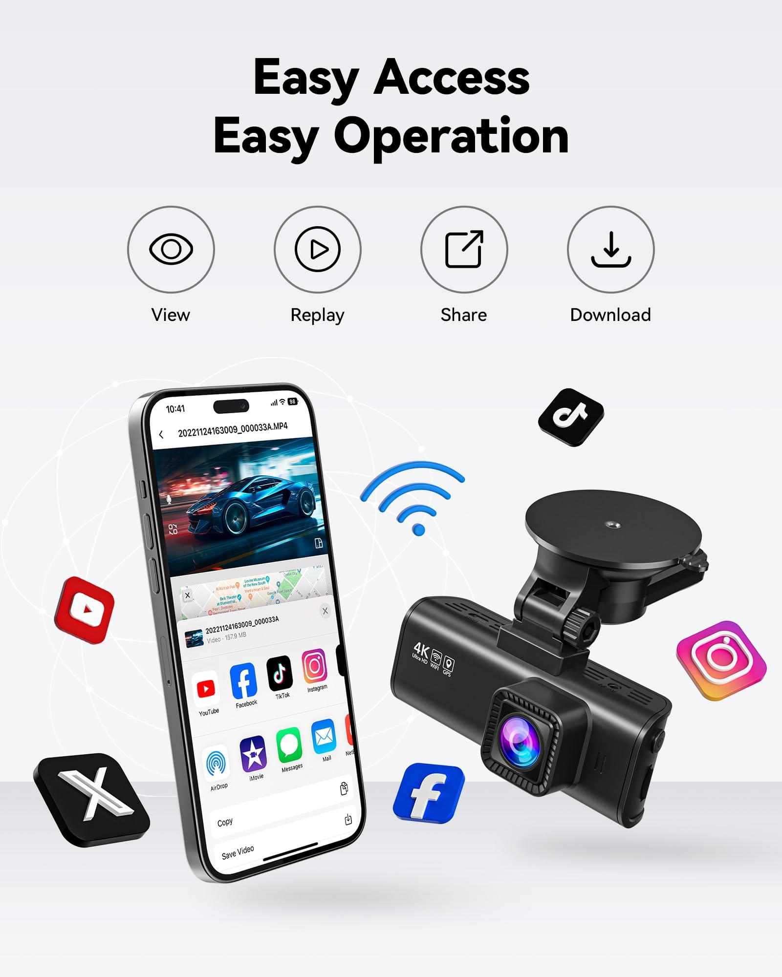 REDTIGER Dash Cam Front Rear, 4K/2.5K Full HD Dash Camera for Cars, Included 32GB Card, Built-in Wi-Fi GPS, APP Control, IPS Screen, Night Vision, Wide Angle, WDR, 24H Parking Mode(F7NP) - Image 5