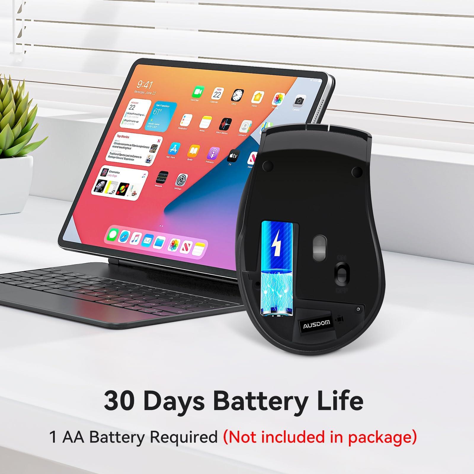 AUSDOM Wireless Mouse for Laptop - Computer Mouse with 2.4G USB Mini Receiver, 1600 DPI Optical Tracking, Cordless Portable Computer Mice for PC, Mac, Notebook, Black - Image 7