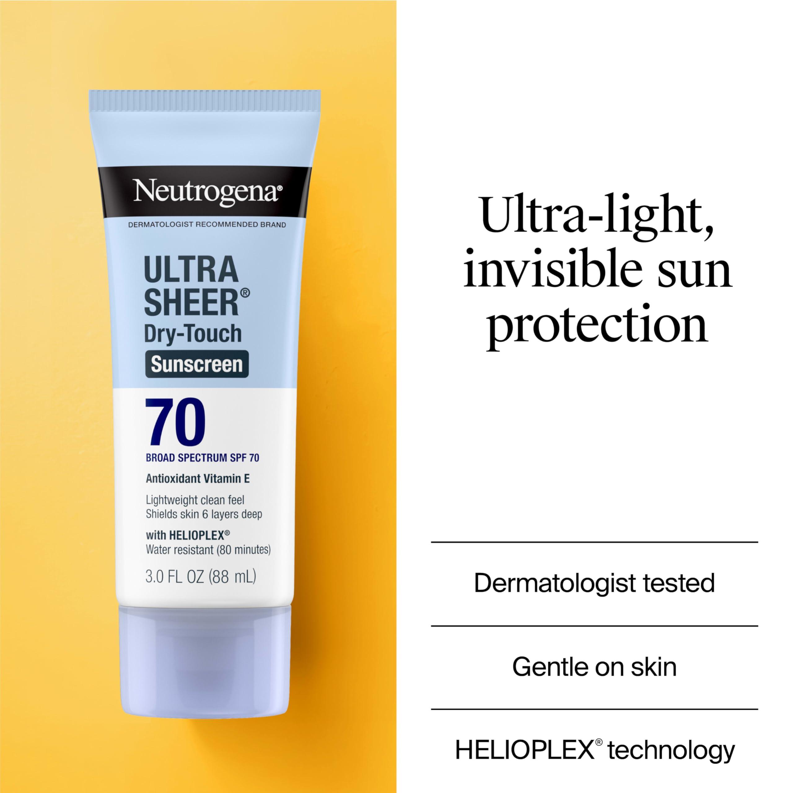 Neutrogena Ultra Sheer Dry-Touch Water Resistant and Non-Greasy Sunscreen Lotion with Broad Spectrum SPF 70, 3 Fl Oz (Pack of 1) - Image 3
