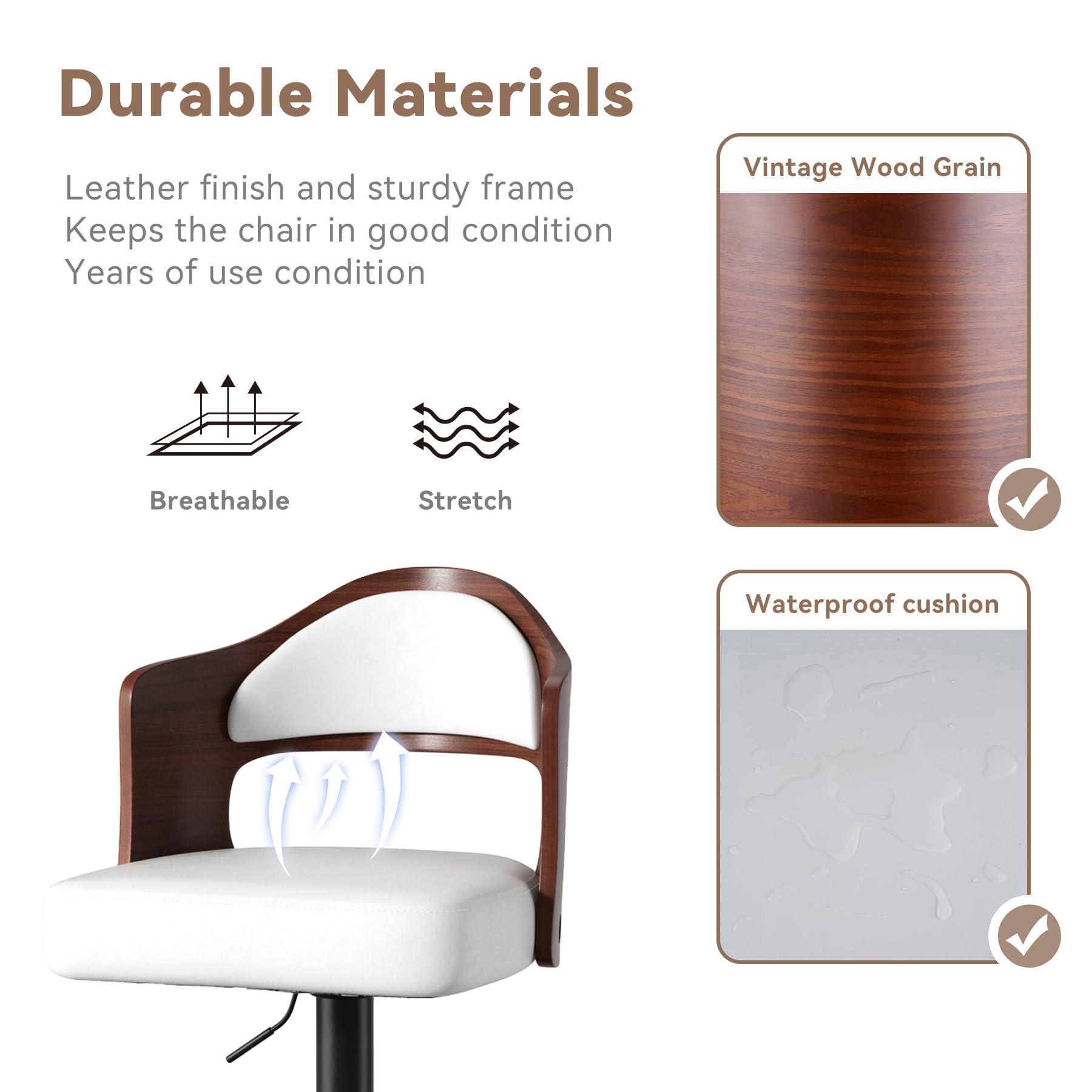 Nalupatio Swivel Bar Stools Set of 3 Seat Adjustable Height 24.5-33.5IN, Wooden Barstools PU Leather Upholstered Bar Chairs with Back & Footrest for Bar Kitchen Dining Room - Image 5