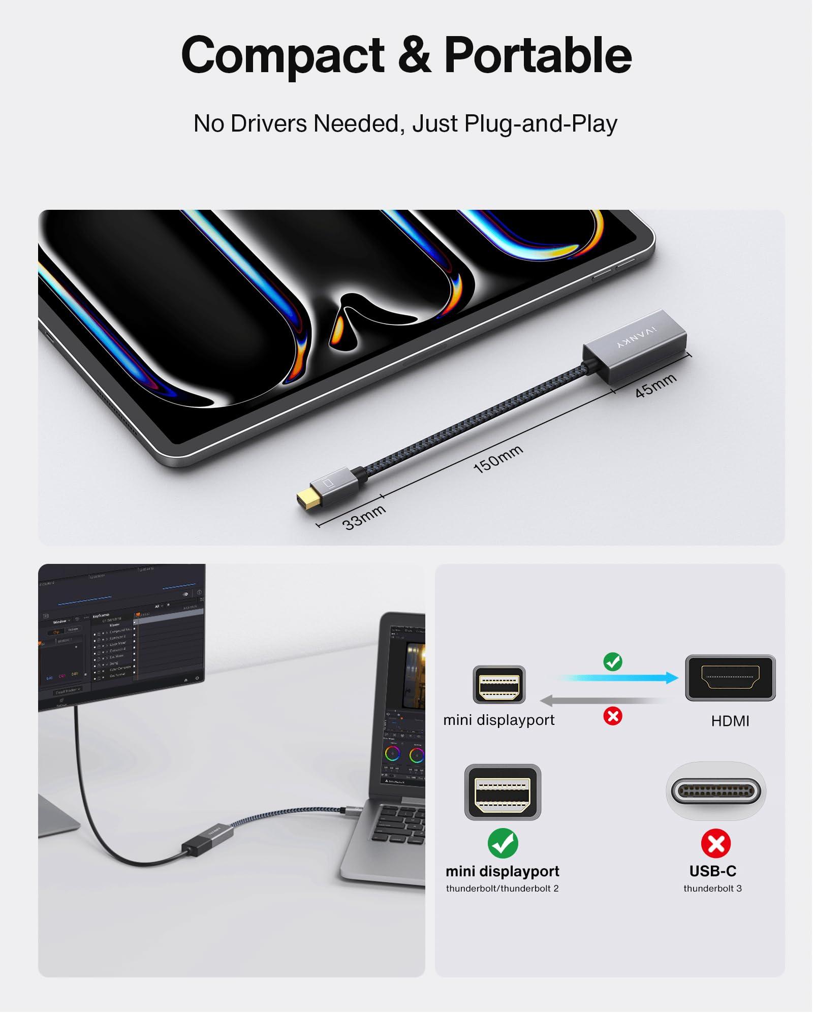 IVANKY Mini DisplayPort to HDMI Adapter, Mini DP(Thunderbolt) to HDMI Adapter, Gold-Plated Braided,Thunderbolt 2 to HDMI Compatible with MacBook Air/Pro, Microsoft Surface Pro/Dock, Monitor, Projector - Image 5