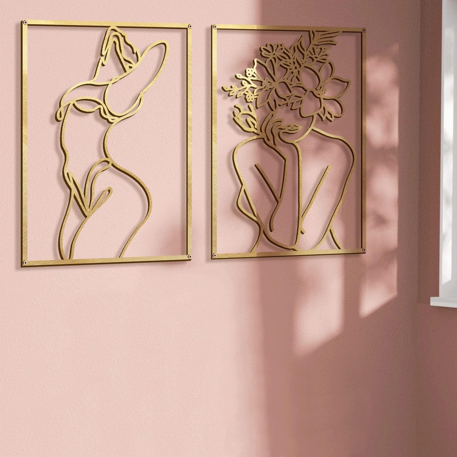 Glamativity 4 Pack Gold Wall Art Décor, Minimalist Décor Single Line Art Wall Décor, Real Metal Wall Art, Woman's Body Shape Abstract Wall Art (Gold Classic Style, M Size 17 x 11.8'') - Image 6