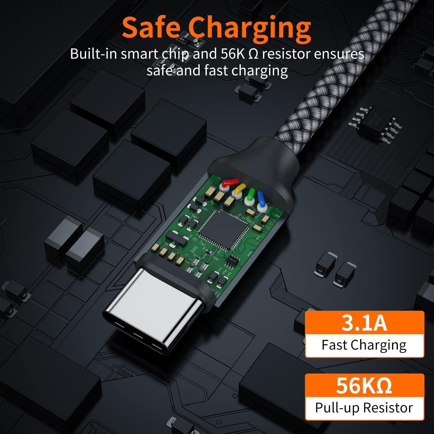 JXMOX USB C Cable,USB A to Type C 3A Fast Charging (10ft 2-Pack) Long Charger Cord Compatible with iPhone 15 16 Pro Max Plus,Samsung Galaxy S20 S10 S9 S8,Note 9 10+,A11 A20 A50 A51 A60 A71,Moto Z2 Z3 - Image 5