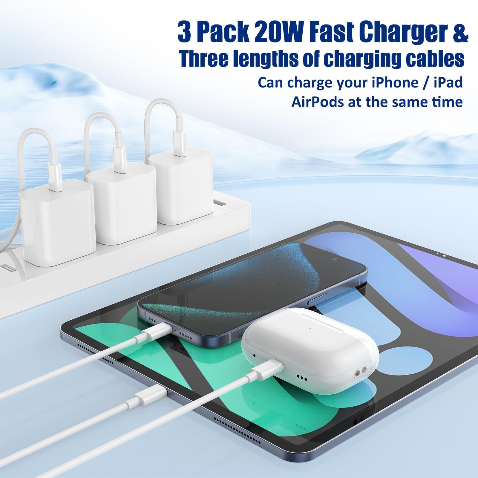 i Phone 16/15 Charger Fast Charging 3-Pack, 20W Type C Charger[3+6+10FT] USB C Wall Charger Cables for iPhone 16/15/15 Plus/15 Pro Max, iPad Pro/Air/AirPods/Samsung - Image 5