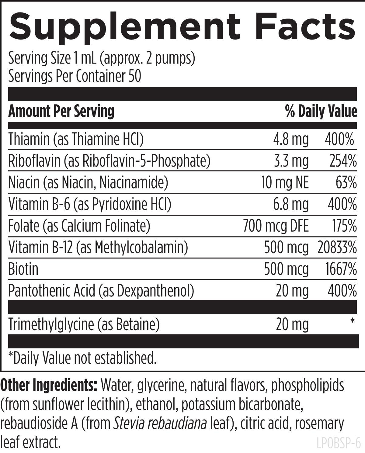 Designs for Health Liposomal B Supreme - Liquid B Vitamin Complex with Superior Absorption - Folate, Vitamin B12, B6, Biotin, TMG + More - Oral Delivery Pump with Citrus Flavor (50 Servings / 1.7oz) - Image 4