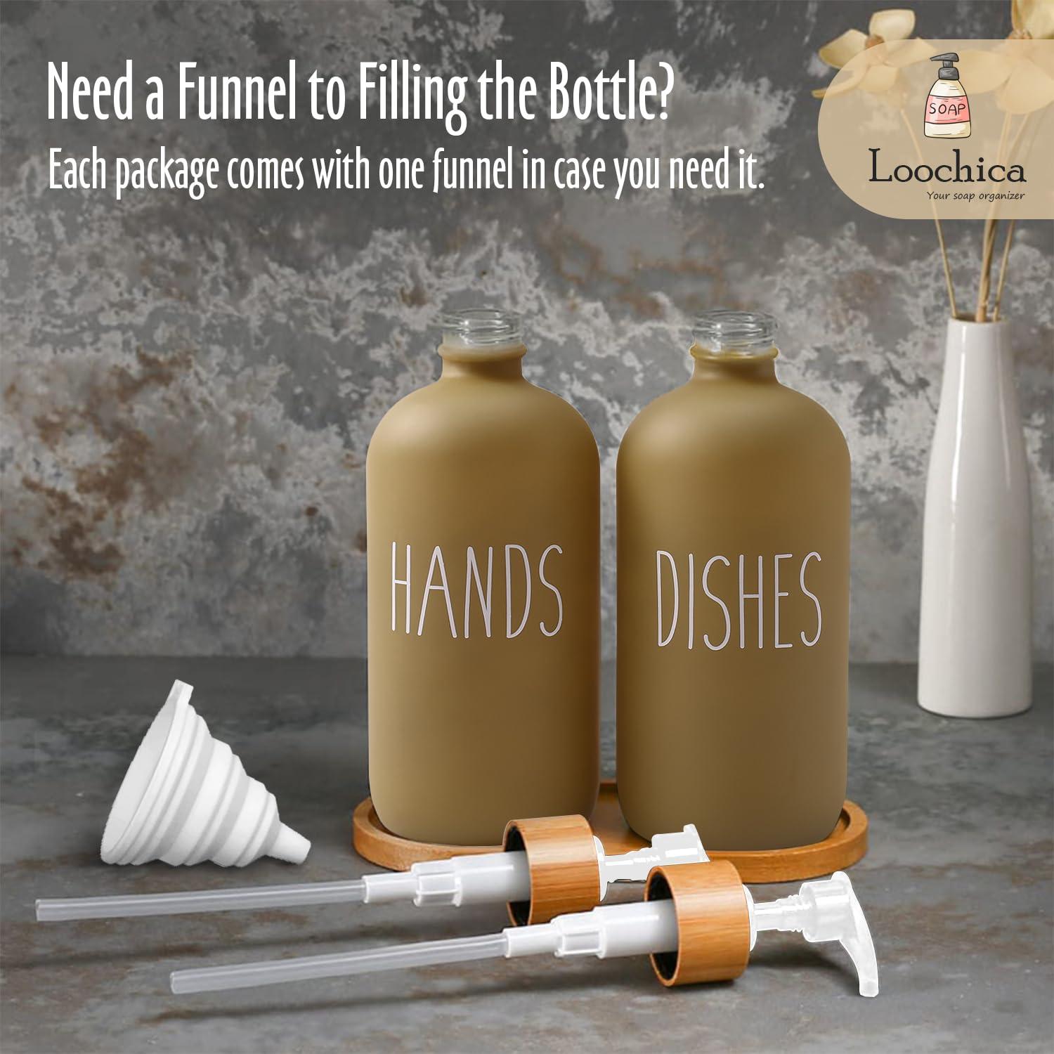 Loochica 2 Pack Sage Green Glass Soap Dispenser Set with Tray, Hand and Dish Glass Soap Dispensers for Kitchen Sink, Kitchen Soap Dispenser Set Suitable for Kitchen Décor - Image 8
