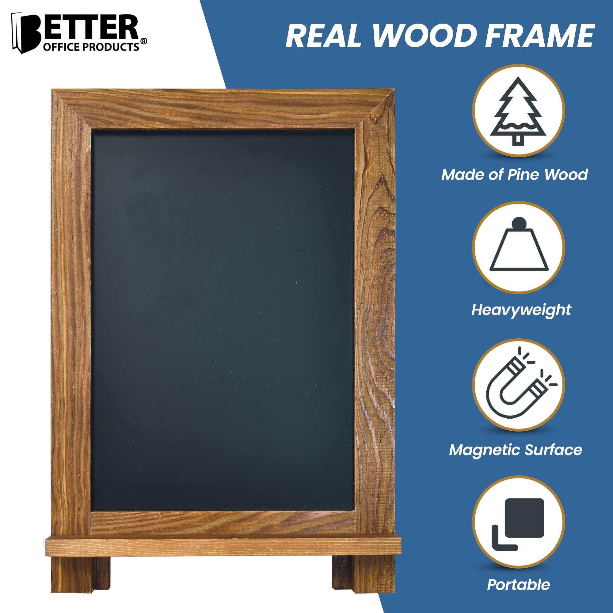 Better Office Products Framed Tabletop Chalkboard Sign, 9.5" x 14", Rustic Wood Frame, Small Magnetic Chalkboard, Built-in Ledge and Folding Stand, One White Chalk Marker Included,(Rustic Brown) - Image 4