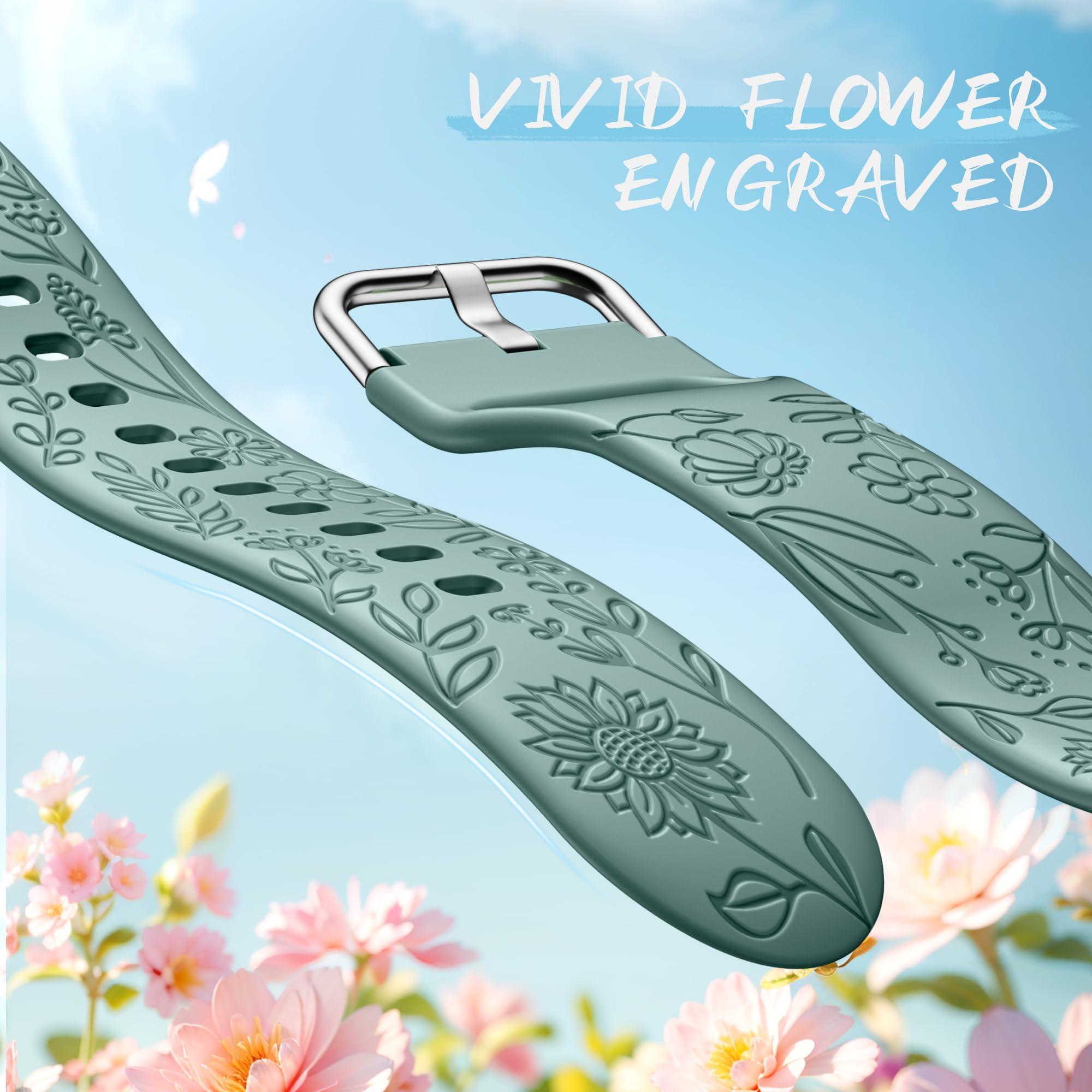 SNBLK 6 Pack Floral Engraved Bands Compatible with Samsung Galaxy Watch 7 Band 6 5 4 Active 2 FE 40mm 44mm/Watch 6/4 Classic/5 Pro/3, 20mm Cute Flower Silicone Sport Strap for Samsung Watch Bands Women - Image 9
