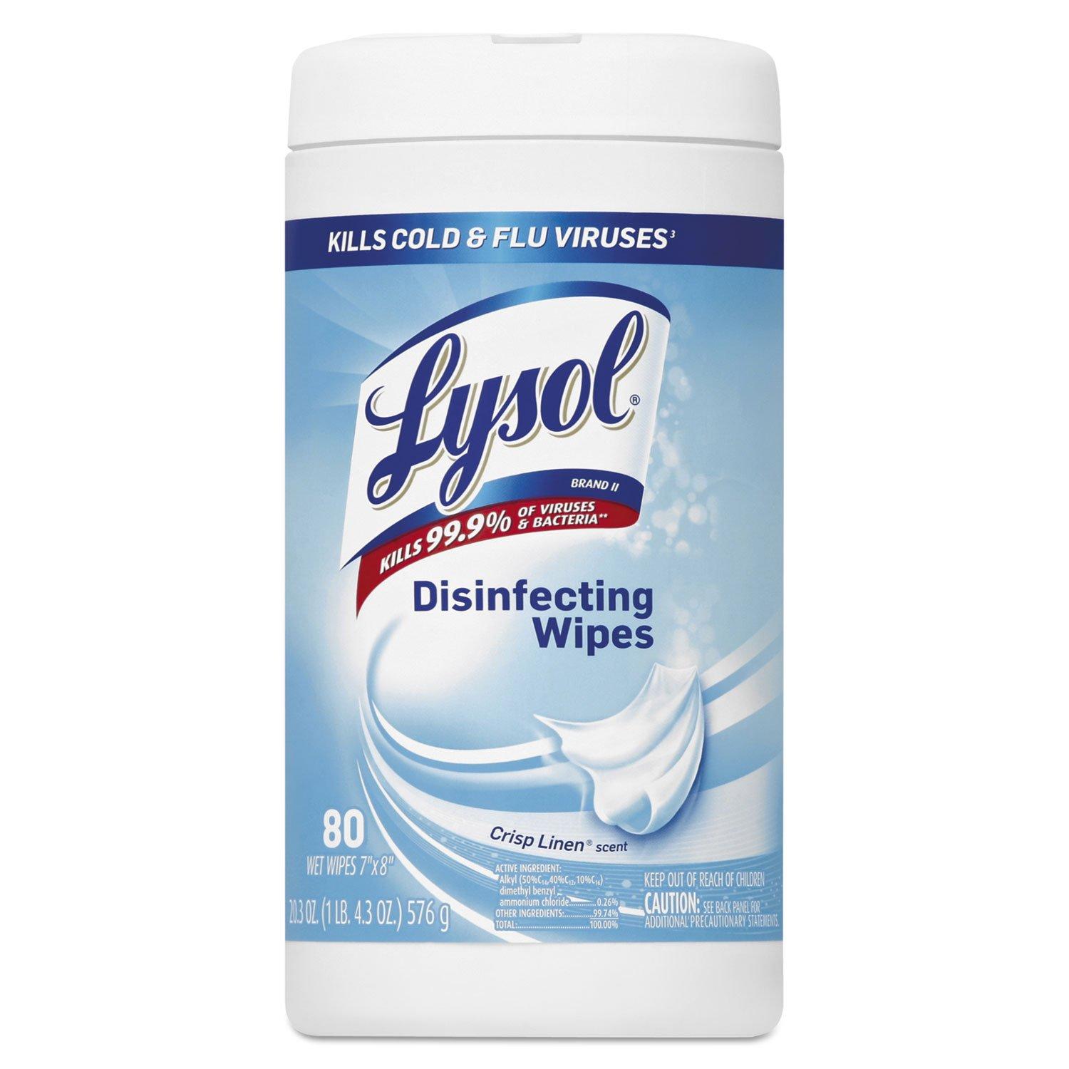 LYSOL 89346CT Disinfecting Wipes, Crisp Linen Scent, 7 x 8, 80/Canister, 6 Canister/Carton