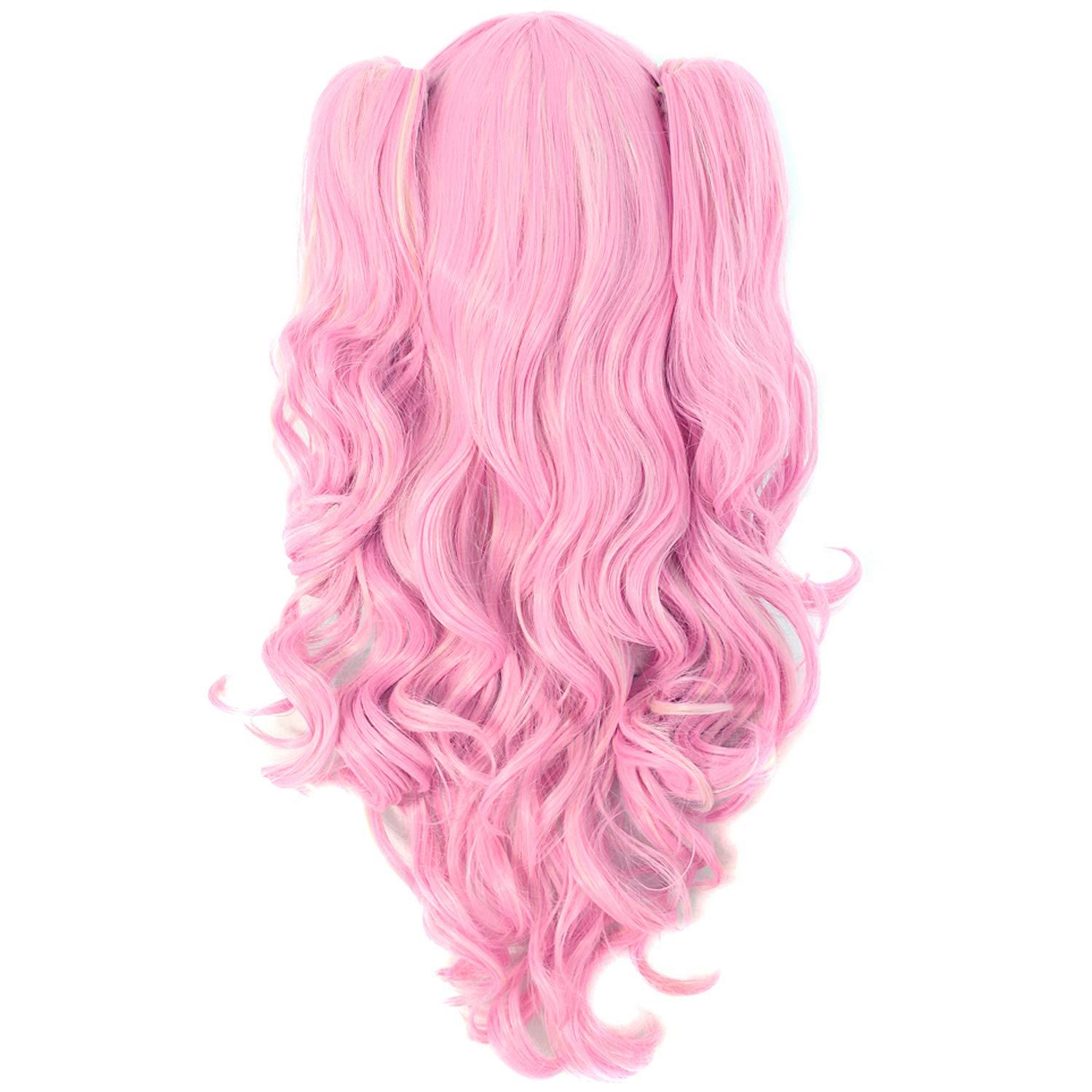 MapofBeauty Multi-color Lolita Long Curly Clip on synthetic Ponytails Cosplay Wig (Pink/Blonde) - Image 2