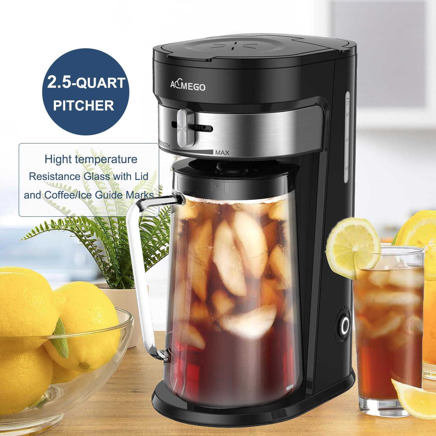 AEMEGO Iced Tea Maker, Brewing System with 2.5-quart Glass Pitcher, sliding strength selector, Stainless Steel Decoration, Reusable Filter (Black) - Image 6