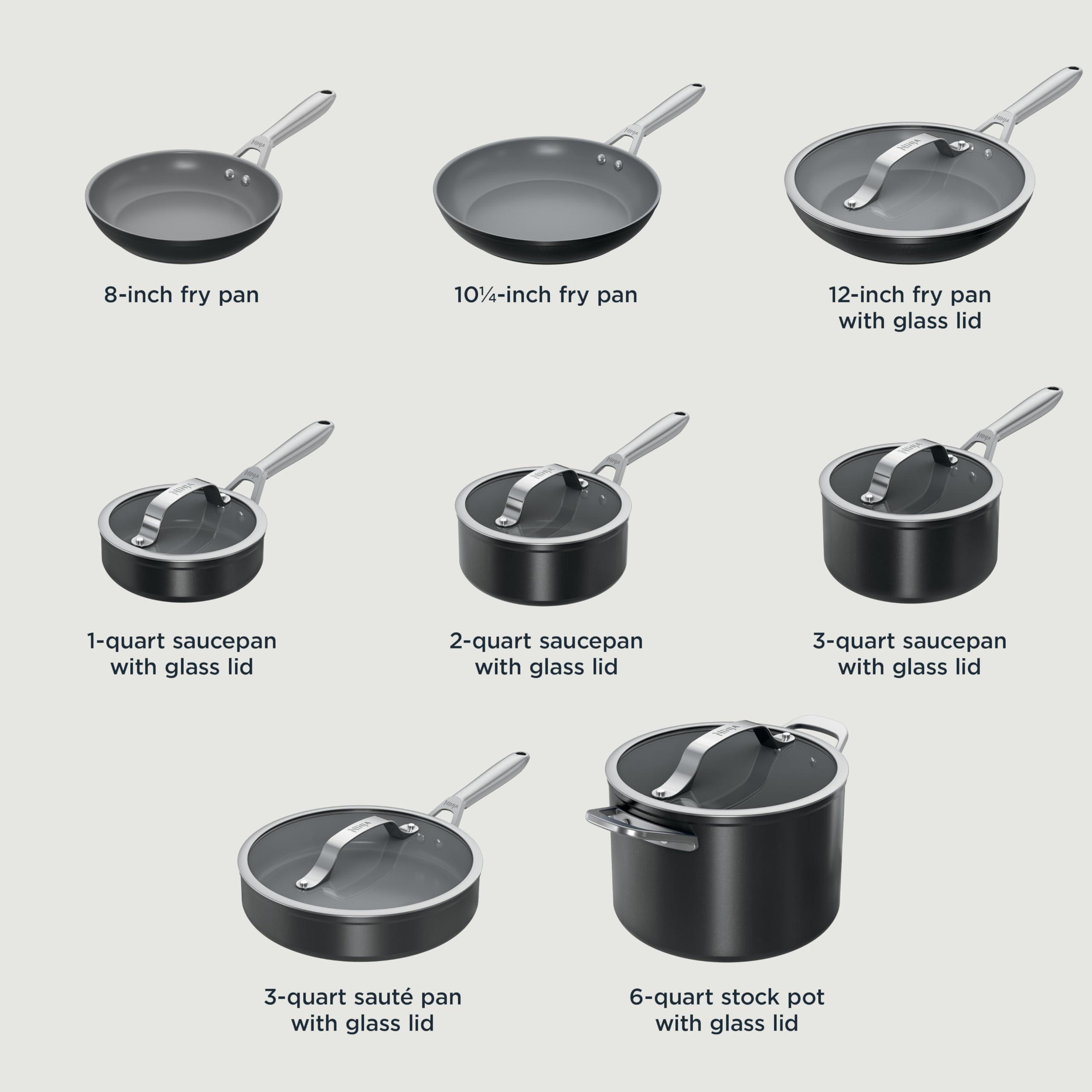 Ninja NeverStick Ceramic Pro 14-Piece Cookware Set, Non-Stick Pots & Pans Set with Glass Lids, Ceramic, Stainless Steel, Stove to Oven Safe, All Stovetops & Induction Compatible, Black, CW39014BK - Image 11