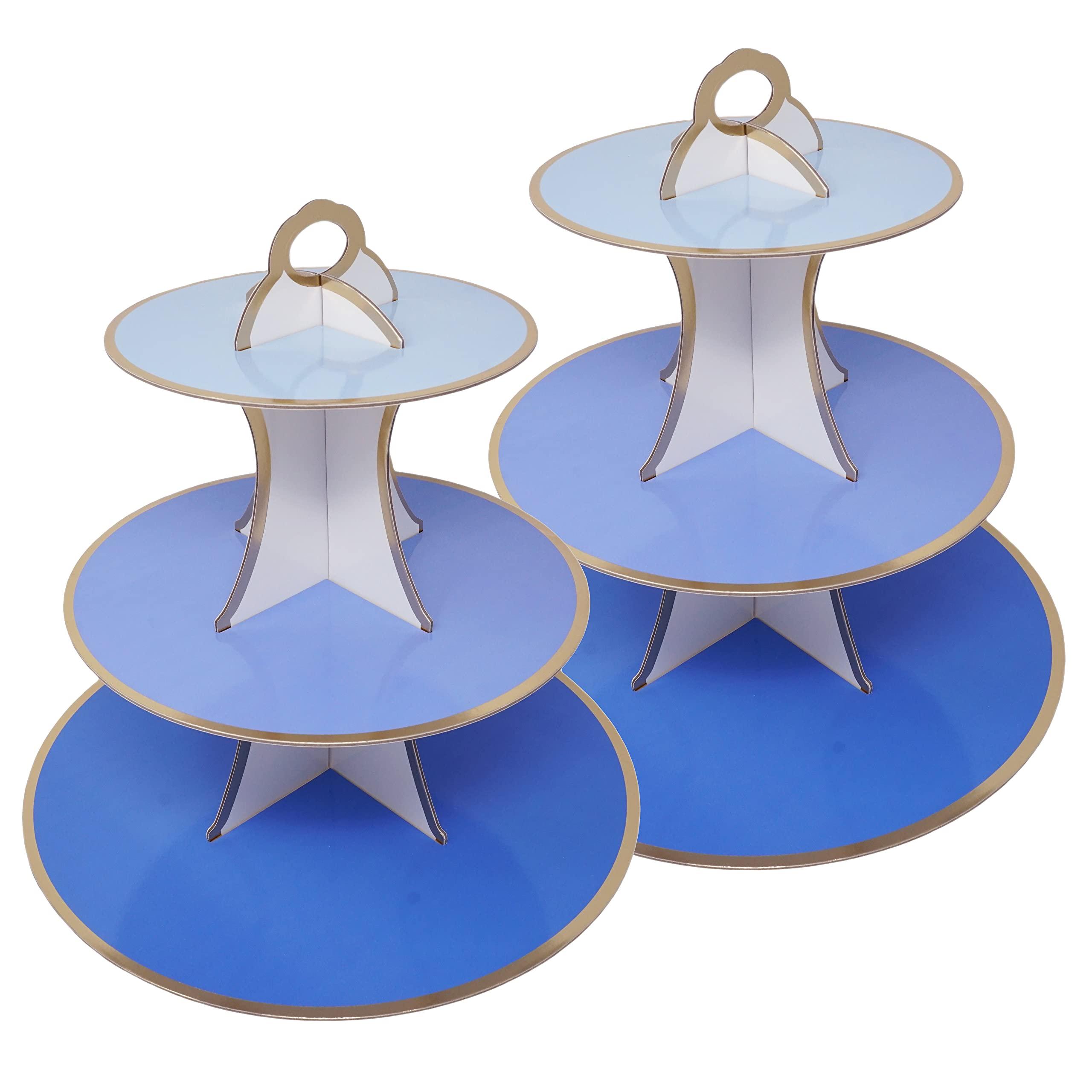 3-Tier Dessert & Cupcake Decorative Serving Tray Stand for Birthdays and All Themed Parties & Events, 2 Serving Towers Per Pack (Blue Ombre)