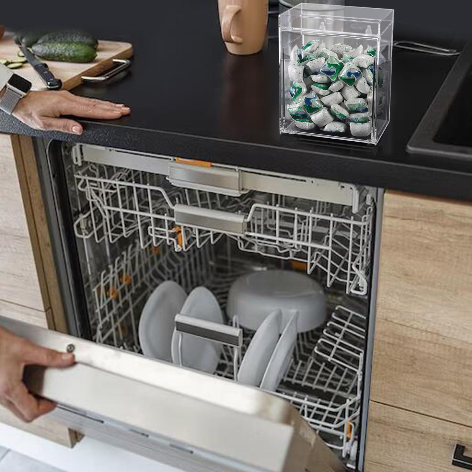 Sumnacon Dishwasher Pods Container Flip-over Laundry Pods Container withTray for Laundry Room Organization Wall Mounted Dishwasher Pod Holder for Kitchen Sink Acrylic Container for Candy,Dry Ball - Image 6