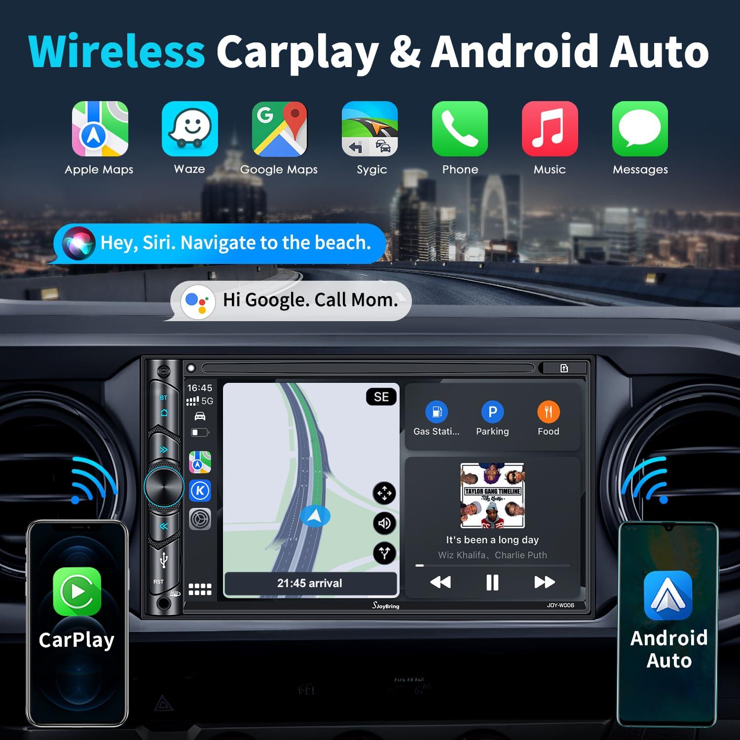 Double Din Car Stereo Compatible with Voice Control Apple Carplay - 7 Inch HD LCD Touchscreen Monitor, Bluetooth, Subwoofer, USB/SD Port, A/V Input, AM/FM Car Radio Receiver, Backup Camera - Image 2