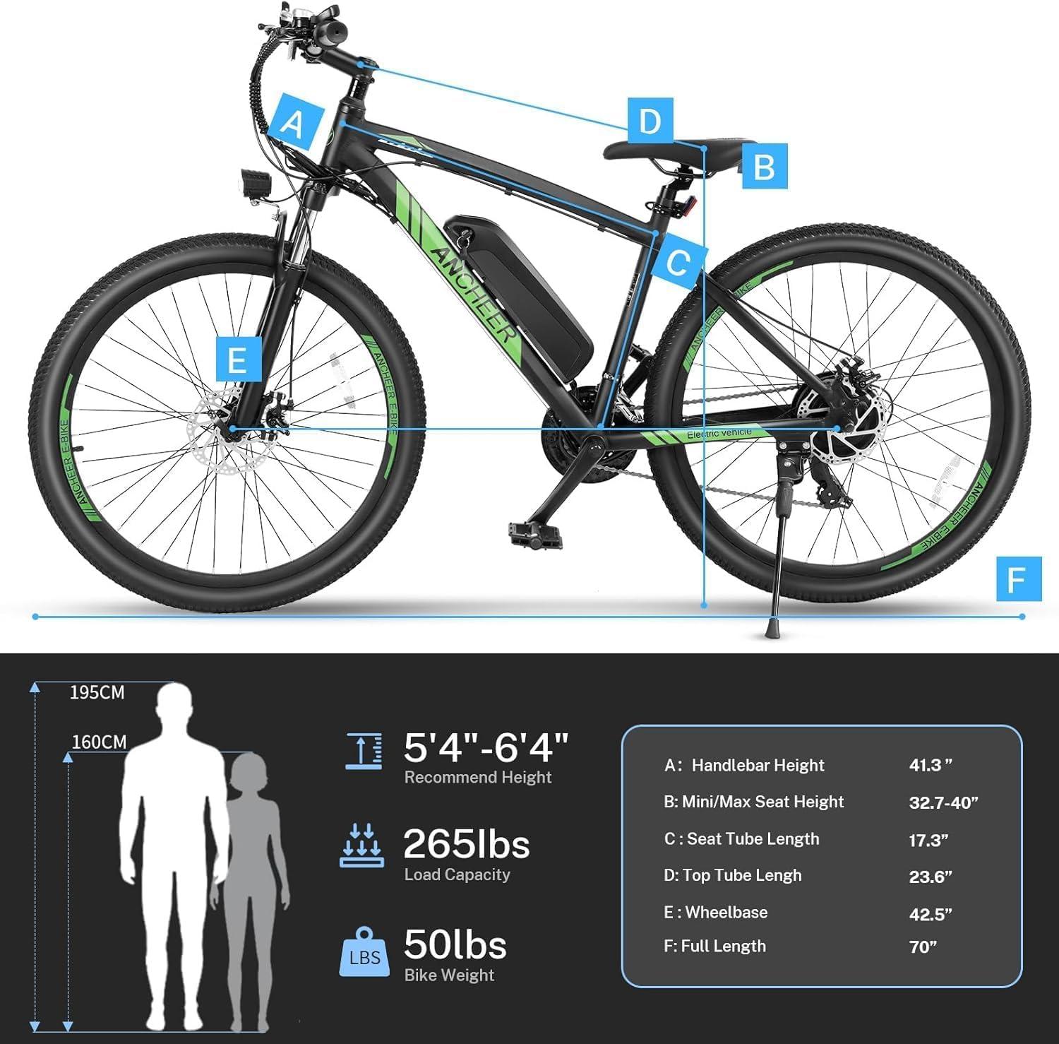 ANCHEER Electric Bike for Adults, Peak 750W Ebike, 3 Hours Fast Charge, 60 Miles Electric Bicycle with 48V/499Wh Battery, 27.5 ''Hummmer Electric Mountain Bike with LCD Display, 21/24 Speed - Image 7
