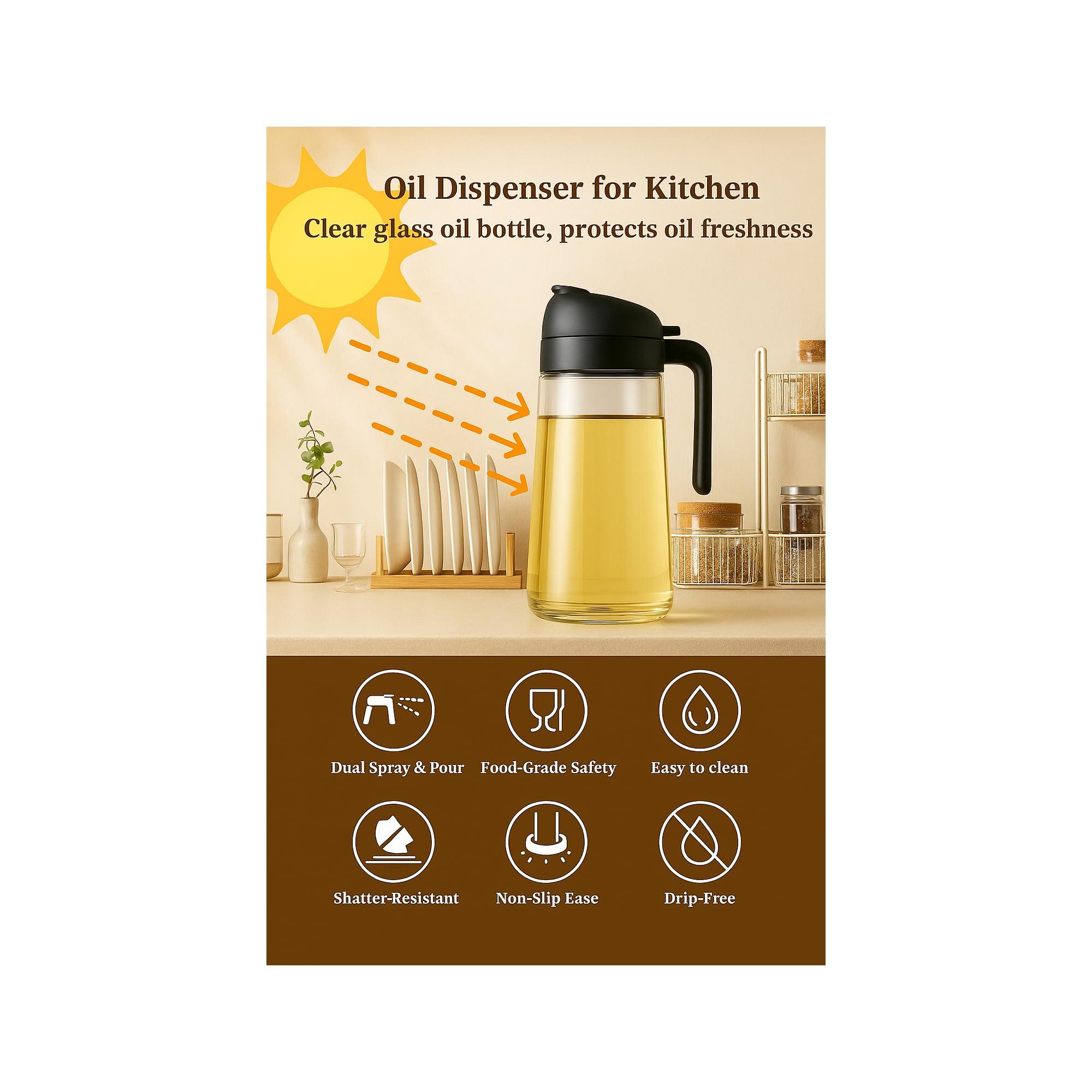 SAHAL EDGE MART 2025 New 2-in-1 Olive Oil & Vinegar Sprayer & Dispenser - 16oz Glass Bottle with Adjustable Nozzle | Refillable Non-Drip Spray Bottles for Cooking, BBQ, Salad & Air Fryer - Black - Image 5