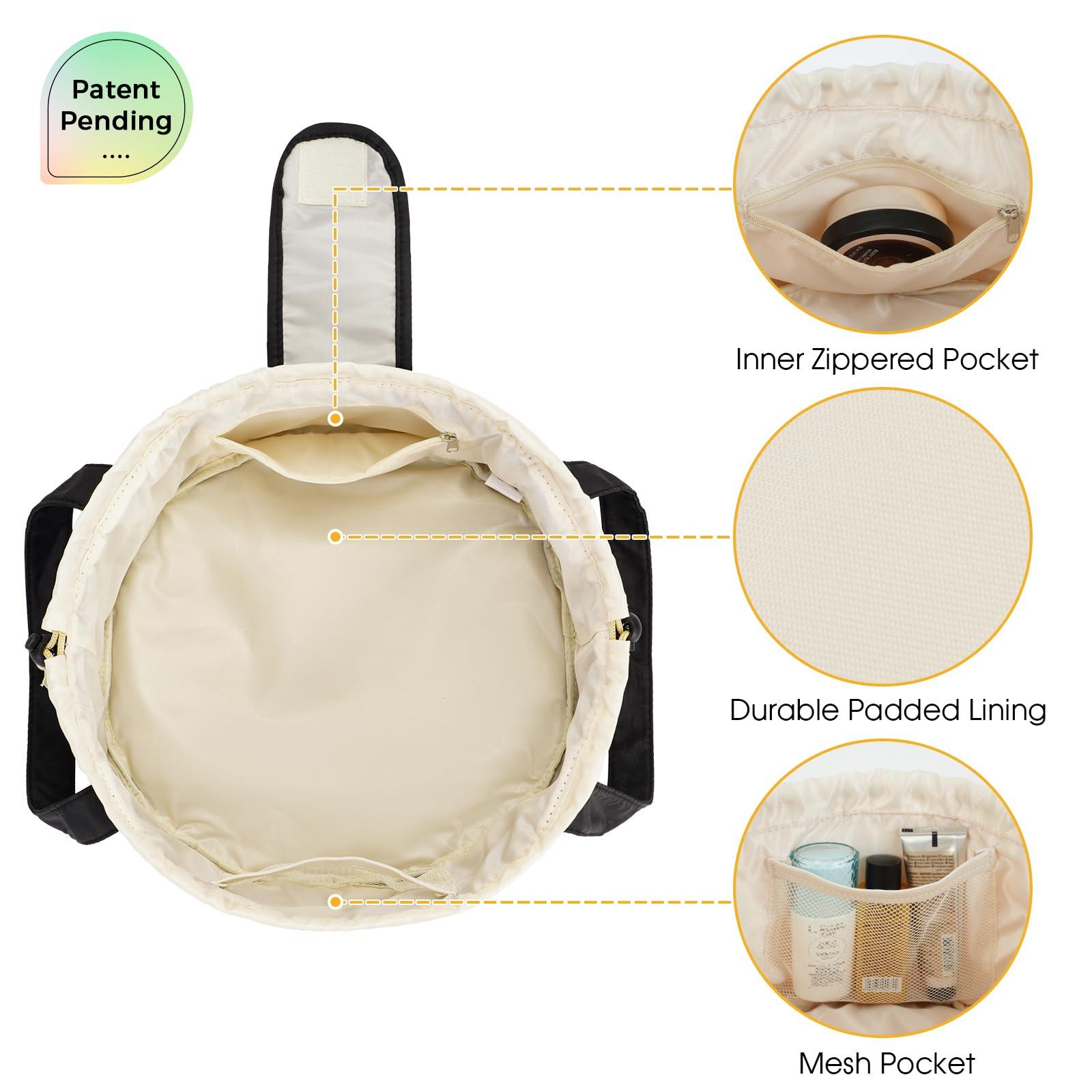 Narwey Barrel Drawstring Makeup Bag Large Cosmetic Bag Make up Bags Women and Girls Toiletry Organizer for Travel Toiletries Accessories Essentials (Black) (Patent) - Image 6