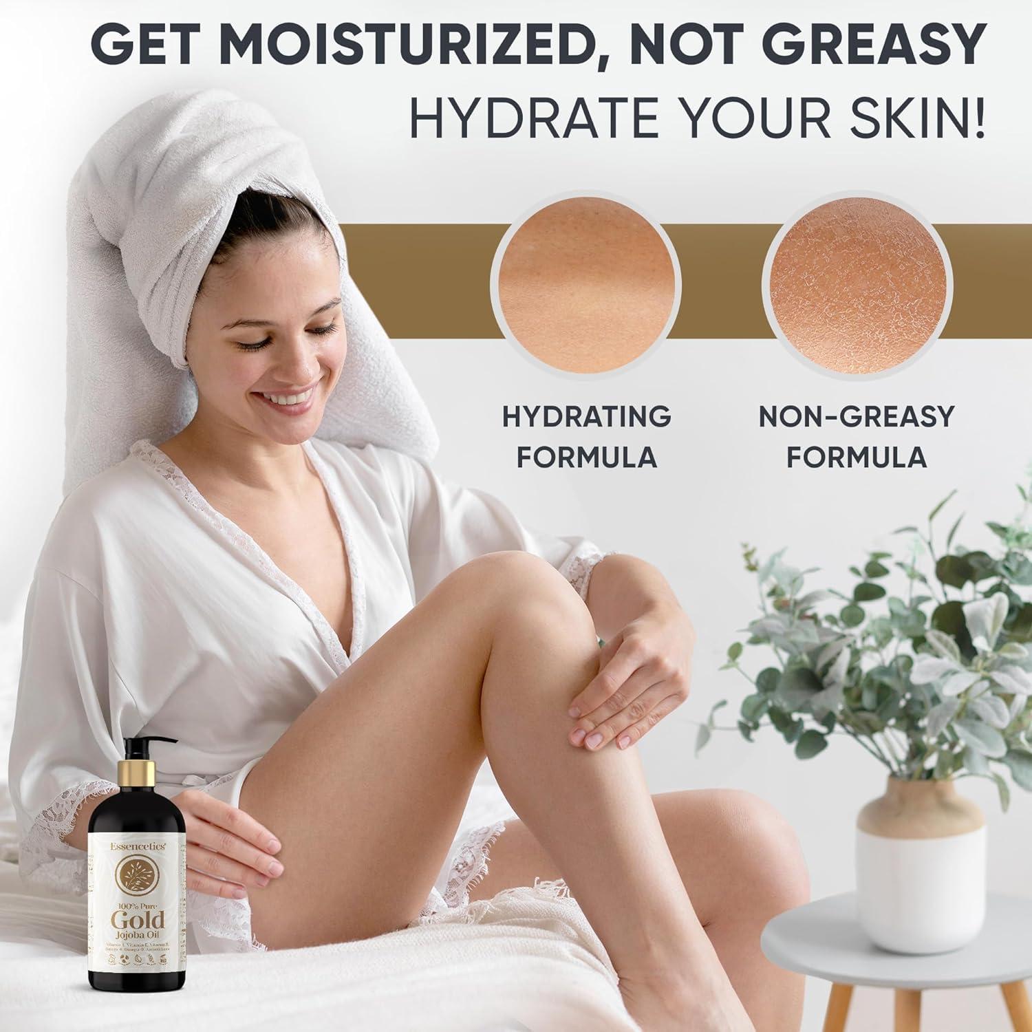 Essencetics Organic Jojoba Oil 16 oz - 100% Pure & Natural Jojoba Massage Oil for Hair, Skin, Body, & Face - Natural Cold Pressed Unrefined - Hexane Free Massage Oil for Massage Therapy & Date Night - Image 5