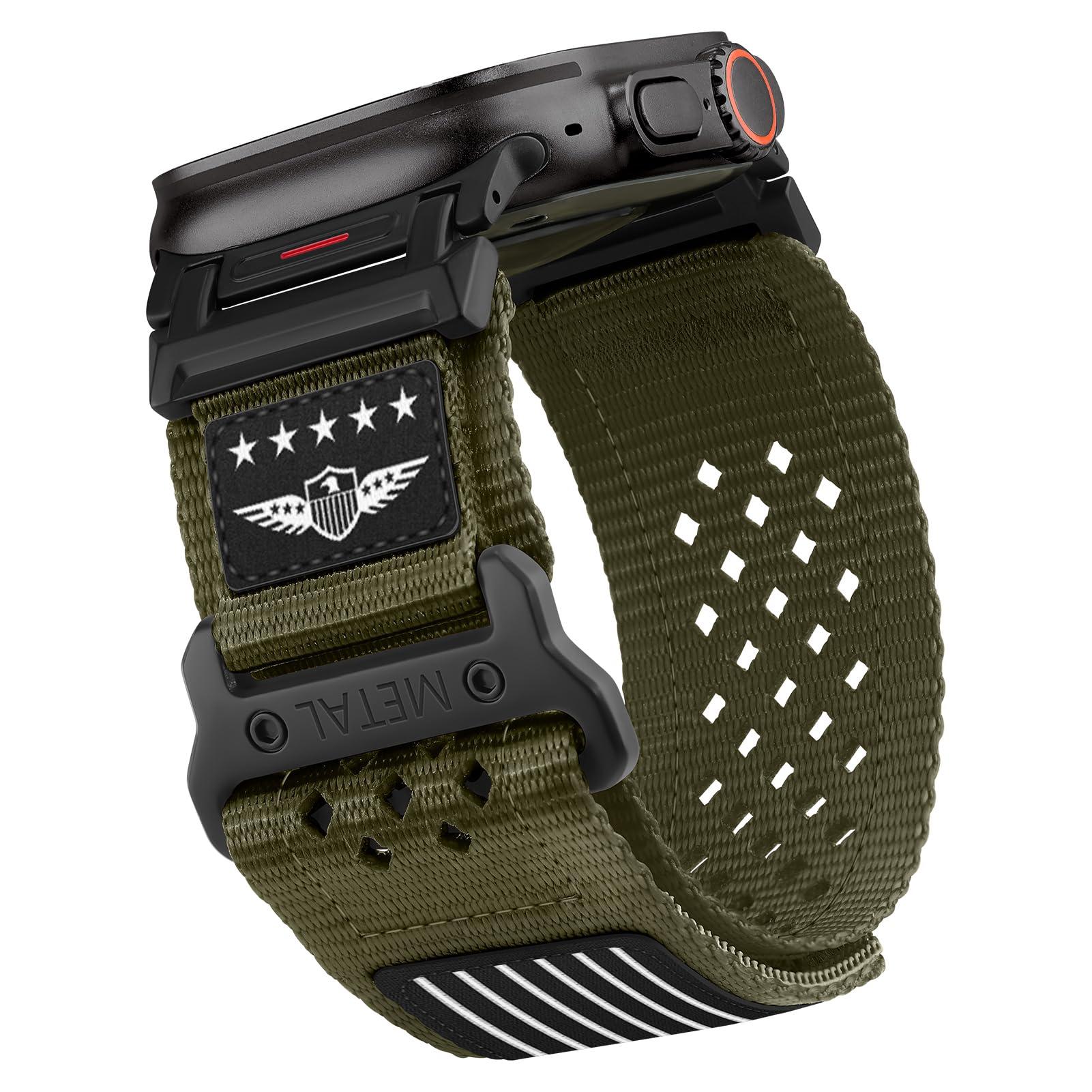 Rugged Nylon Band for Apple Watch Ultra 2 Bands for Men 49mm 46mm 45mm 44mm 42mm,Breathable Stars-Stripes Flag Wristband Workout Athletic Strap for iWatch Bands Ultra Series 10 9 8 7 6 5 4 3 SE/Ultra2