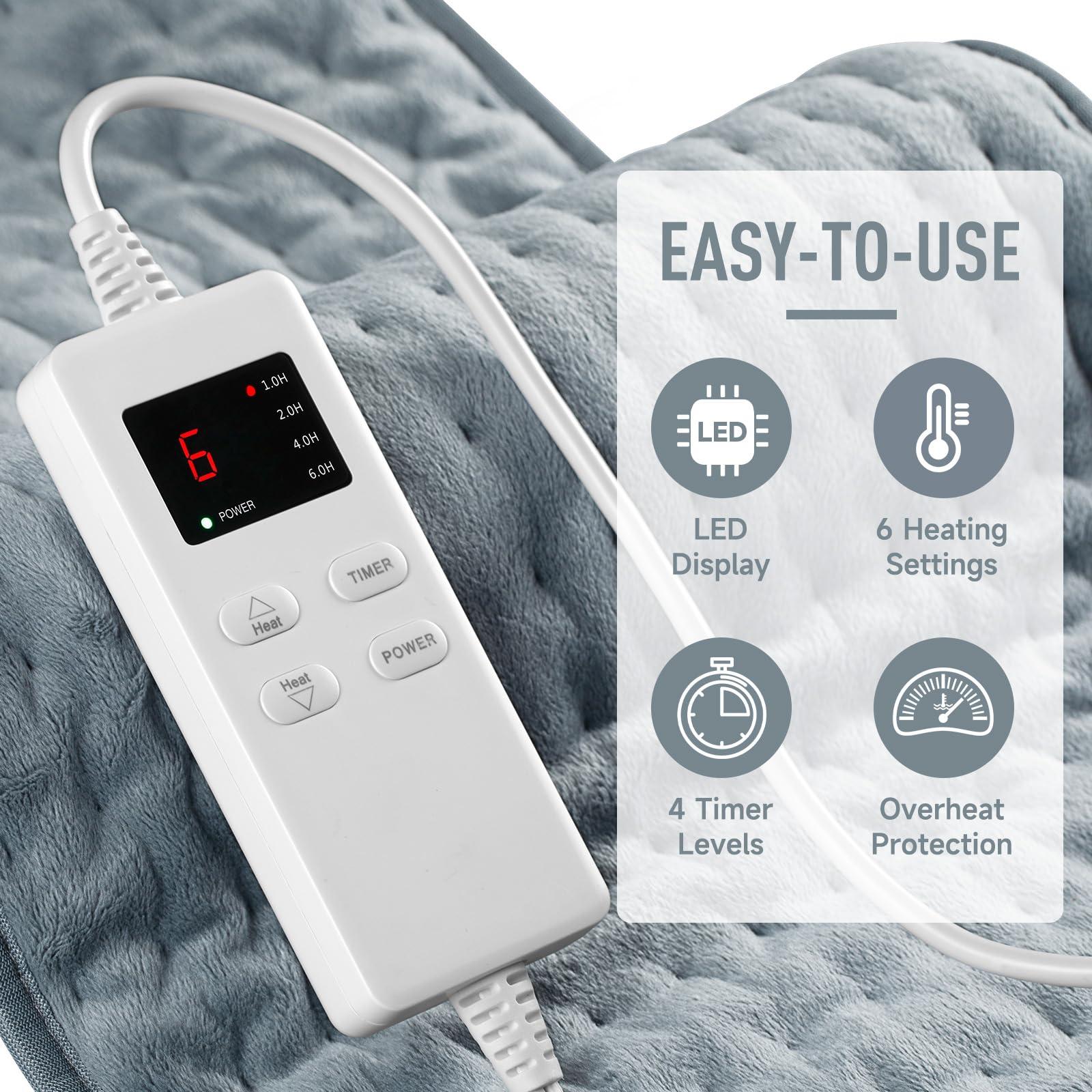 Heating Pad for Back Pain Relief & Cramps, KOT Heating Pads with Auto Shut Off Large, 6 Heat Settings Electric Heated Pad, Gifts for Women, Gifts for Men, 12" x 24" - Image 4