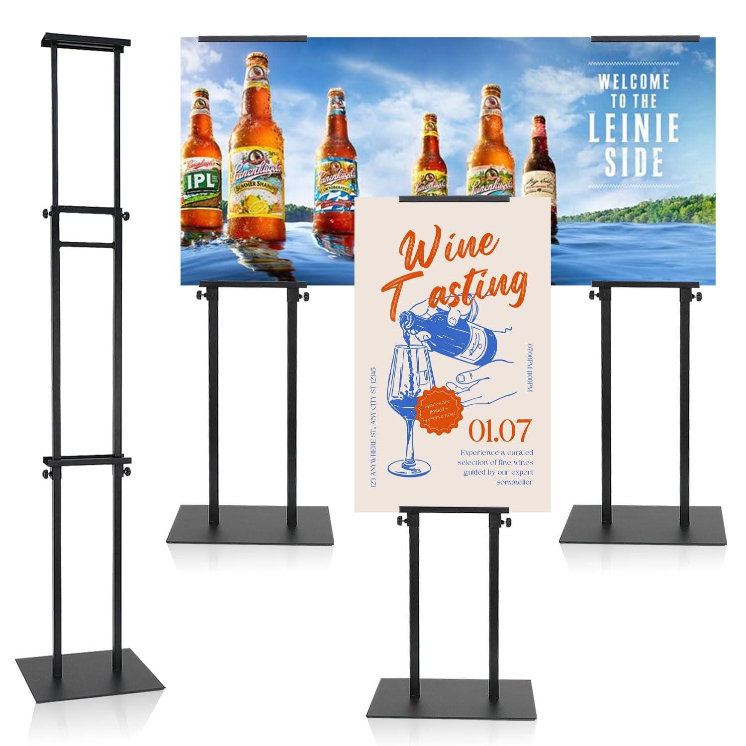 AceShow Poster Stand for Display, Adjustable Sign Holder Stand with Heavy Duty Pedestal, Stand Up Banner Sign for Floor, Height Up to 80 inch, Double-Sided Signage with Non-Slip Mat (4 Pack)