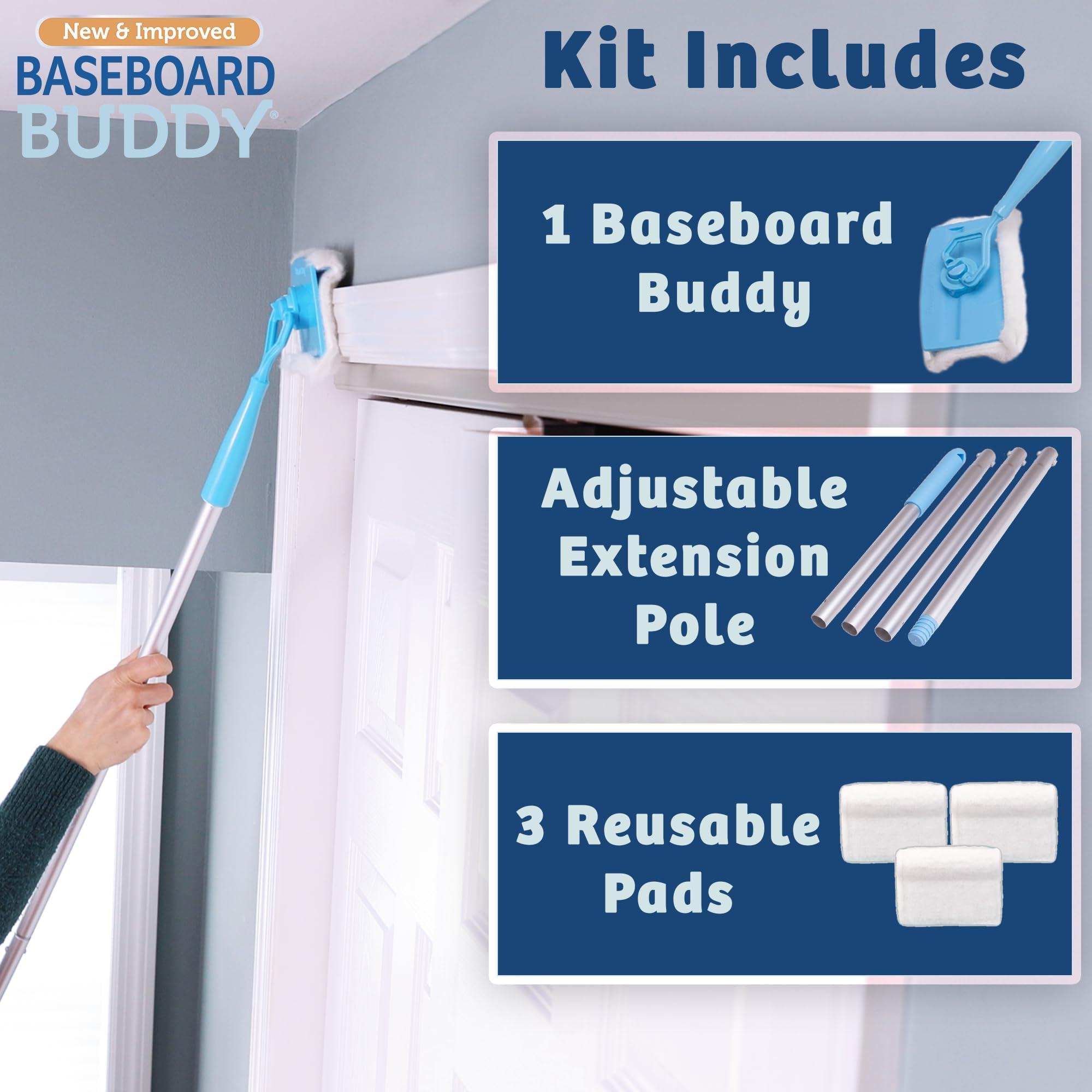 Baseboard Buddy | Lightweight Home Cleaning Essential, Pefect for Baseboards, Moldings & Walls, Glide & Wipe Trapping & Locking Dirt & Dust | As Seen on TV, (1 Baseboard Buddy & 3 Reusable Pads) - Image 2
