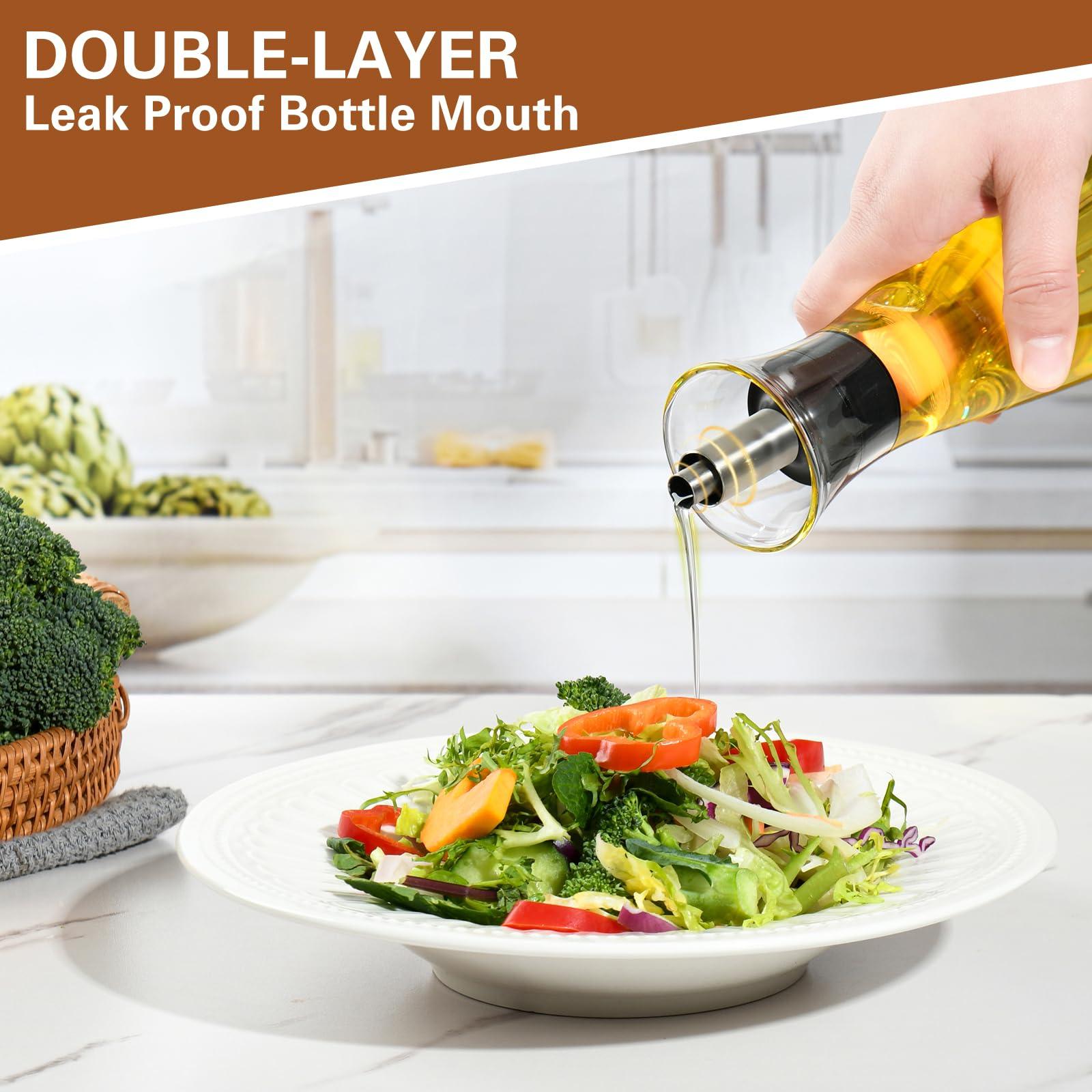 Qaskwaer Olive Oil Dispenser Bottle, Cooking Oil Dispenser for Kitchen with Stainless Steel Pourers, 17oz/350 ml, 1PACK, Glass - Image 6
