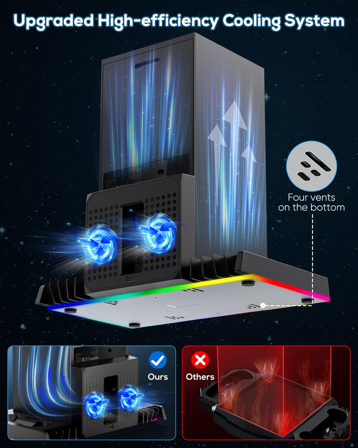 MENEEA Upgraded Cooling Fan Charging Station for Xbox Series X Console & Controller, Dual Charger Dock & Cooler System Stand with 15 Colorful Lights for Xbox Series X Accessories Kit - Image 2