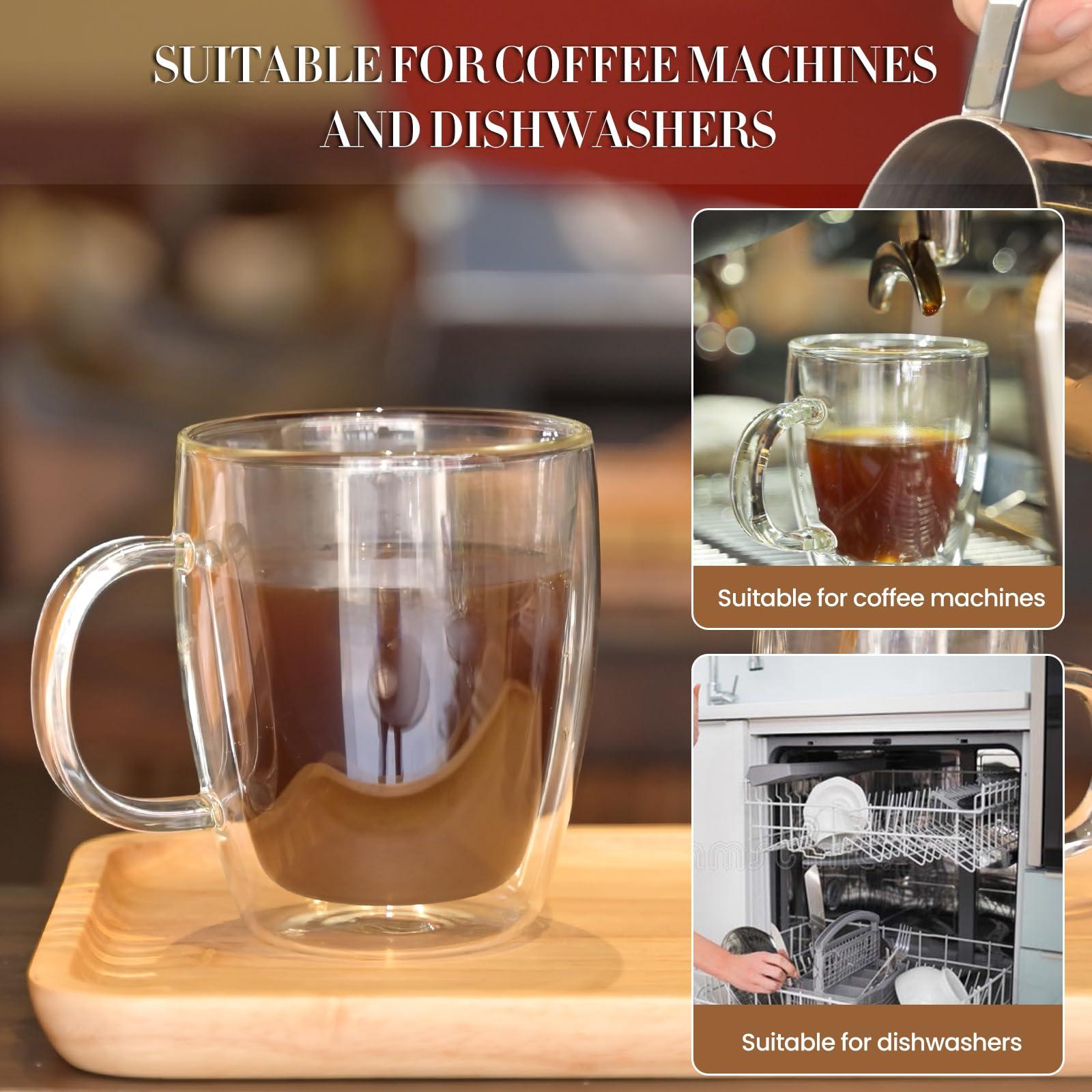 YUNCANG Double Wall Coffee Mugs, (4-Pcak) 16 Ounces-Clear Glass with Handle,lnsulated,Cappuccino,Tea,LatteCups,Beverage Glasses Heat Resistant - Image 7