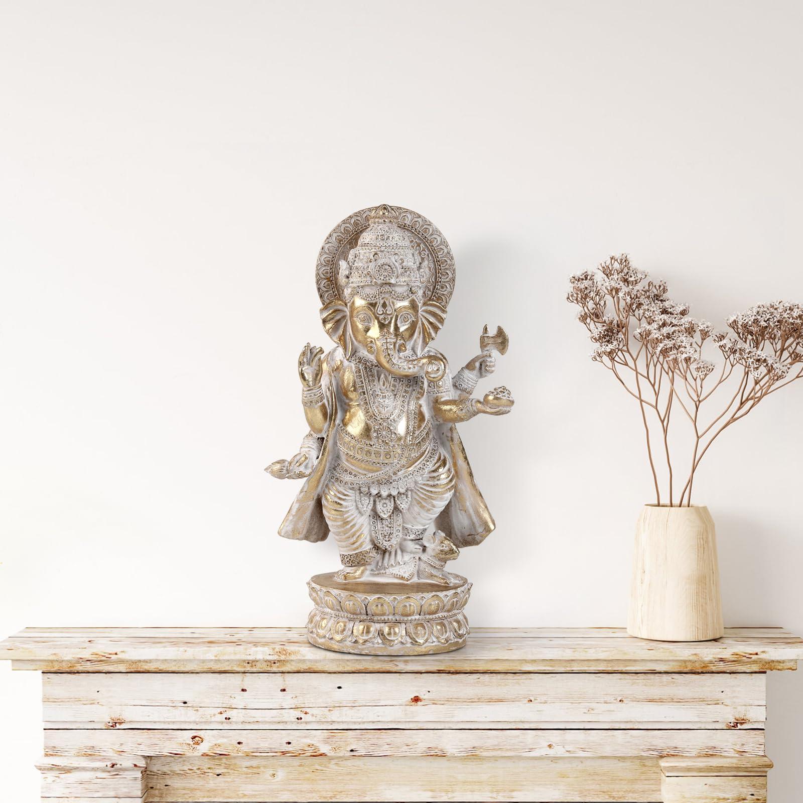 Gold Lord Ganesha Statues- Hindu Elephant God Statue Resin Sculpture Indian Ganesh Buddha Figurine Handmade Gift Decoration Ornaments for Home, Garden, Car - Image 7