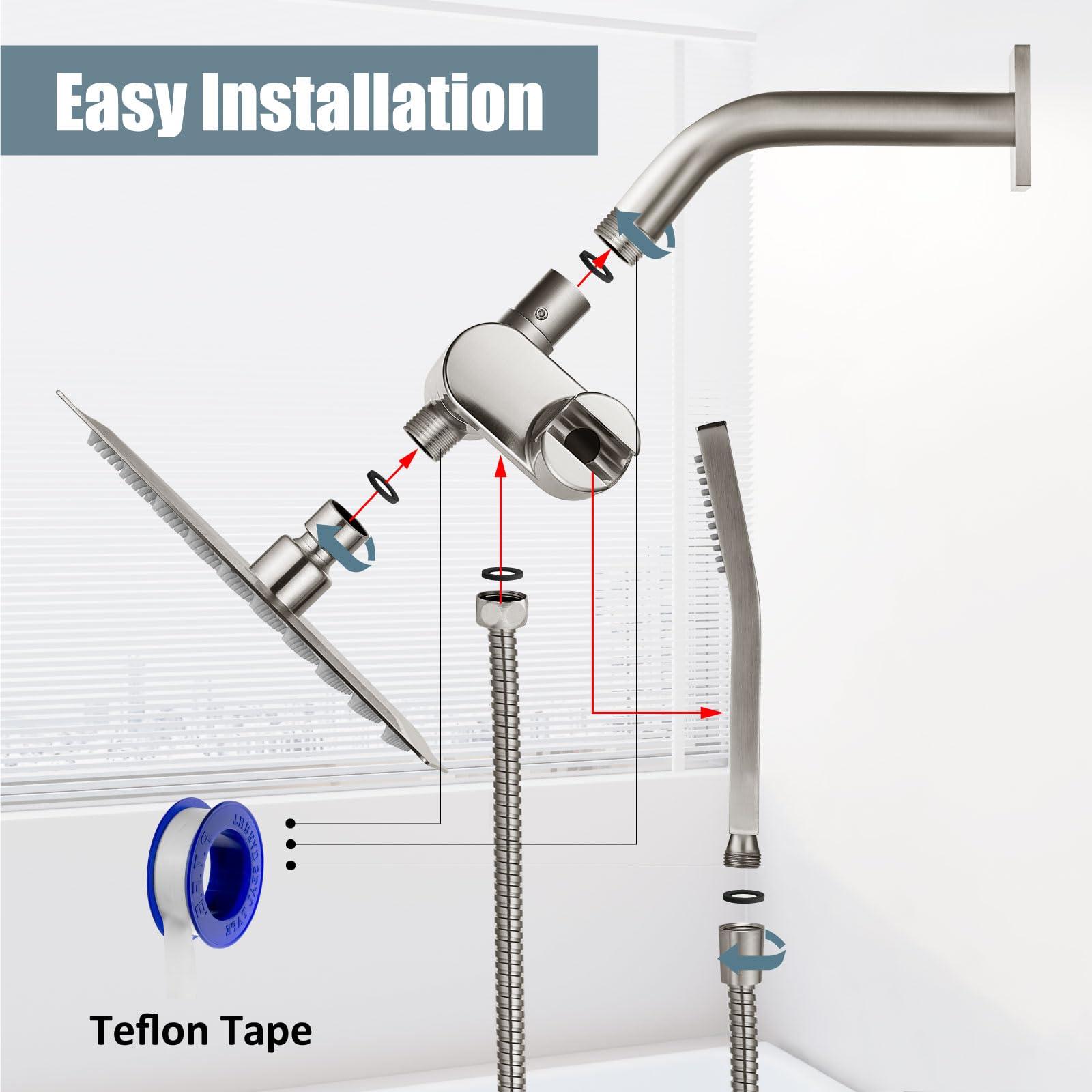 Aolemi Shower Tub Faucet Set with Handheld Spray Shower System Single Shower Rainfall Head and Handle with Tub Spout Combo Rough-in Valve Included Shower Trim Kit 6 Inch Shower Head, Brushed Nickel - Image 9
