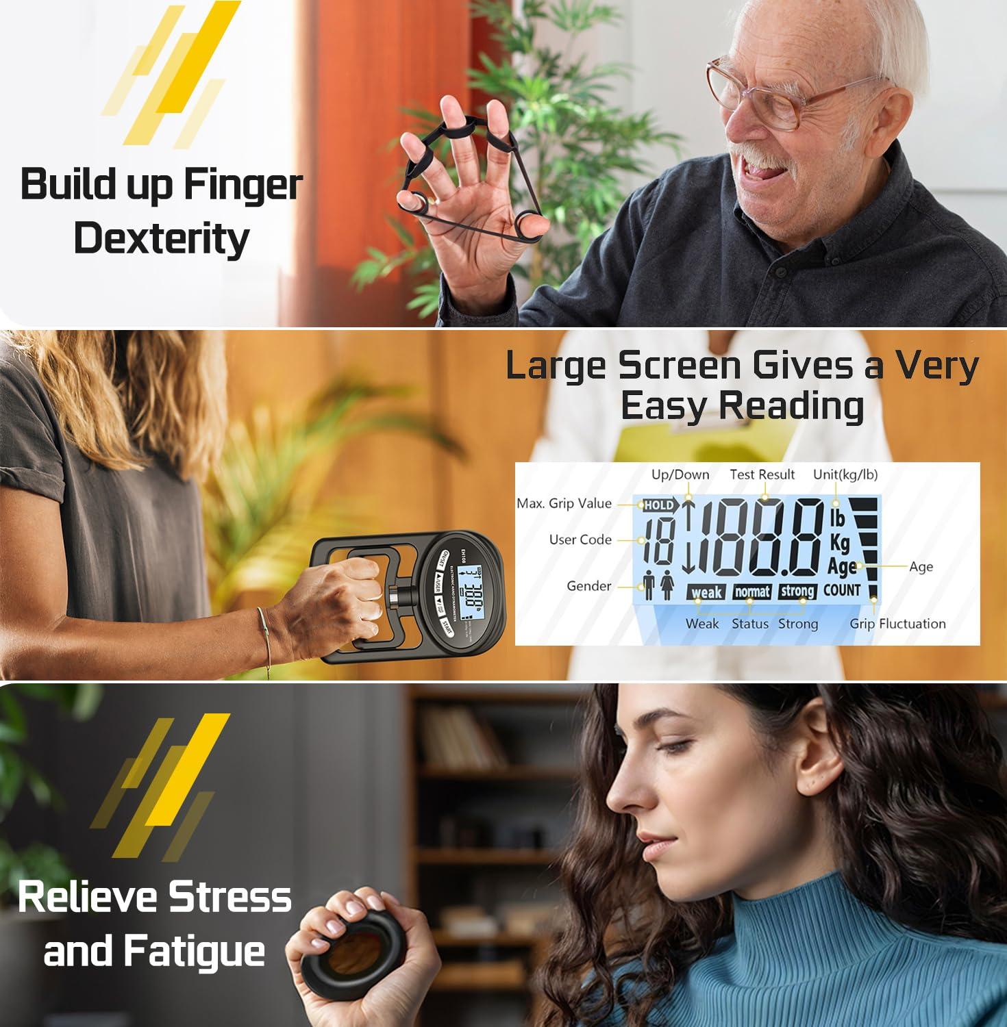 Hand Grip Strength Tester Trainer - Electronic Hand Dynamometer Forearm Grip Strengthener Exerciser Digital Training Gauge 265 Lbs 120 Kgs for Sport Home School Use - Image 3