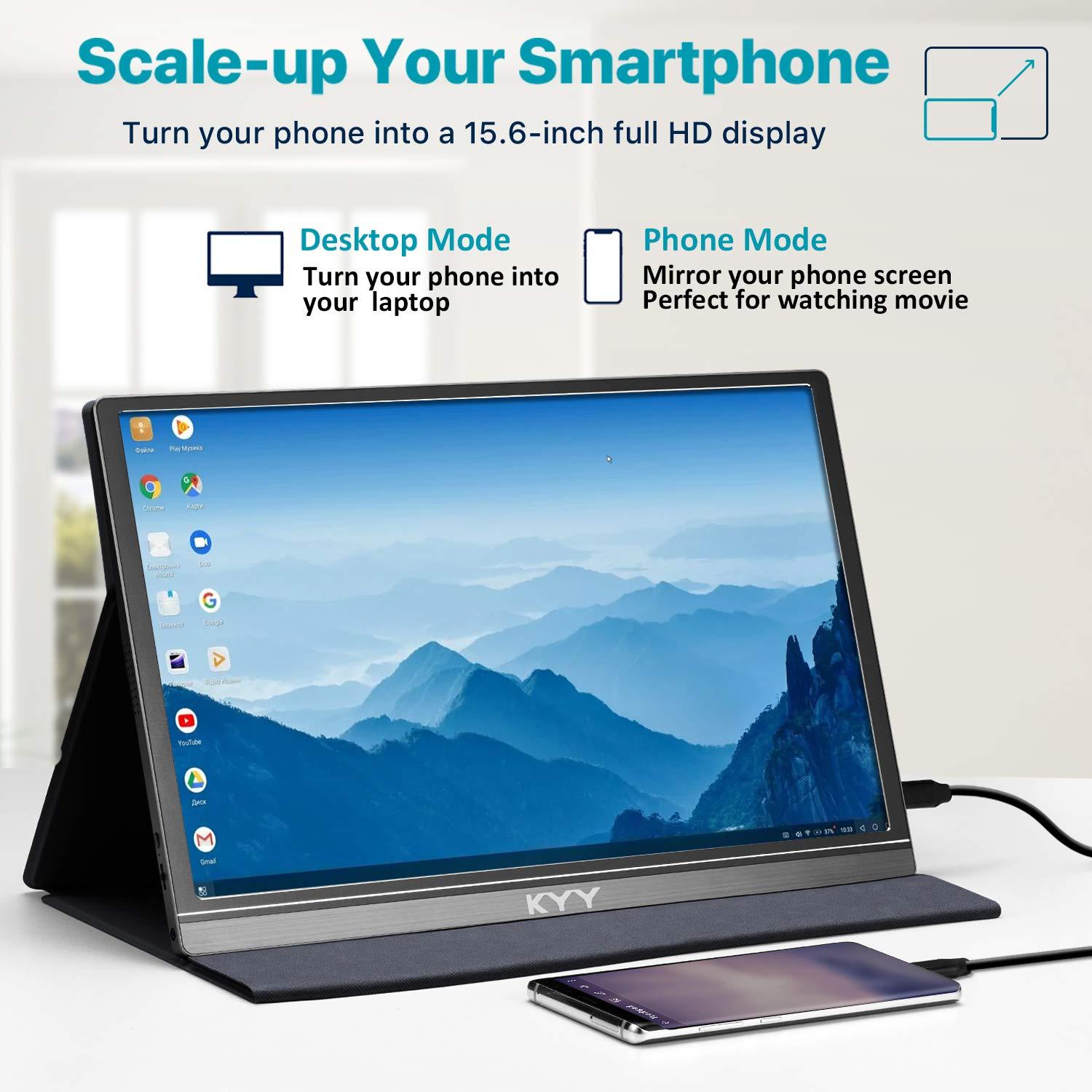 KYY 15.6inch Portable Monitor 1080P FHD IPS Gaming Monitor, Computer Display, for Laptop PC MAC Phone PS4 Xbox Switch, 1080P, FHD, USB-C, HDMI, Premium Smart Cover, Screen Protector, Speakers, HDR - Image 7