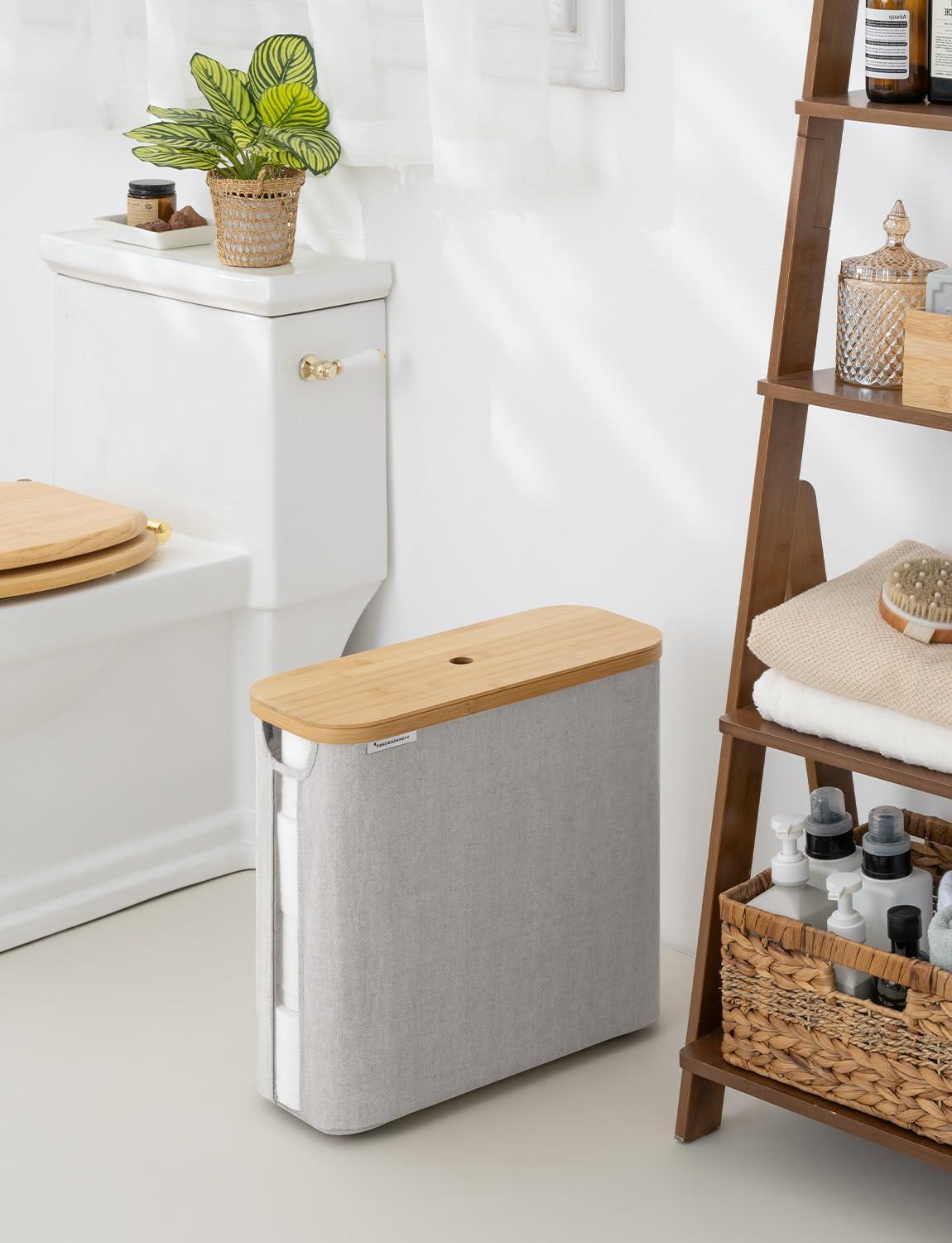 StorageWorks Large Toilet Paper Storage Basket, Papers Container with Bamboo Lid, Toilets Holder for Up to 12 Mega or 16 Regular Size Rolls, Organizer for Bathroom, Grey, 1 Pack - Image 2