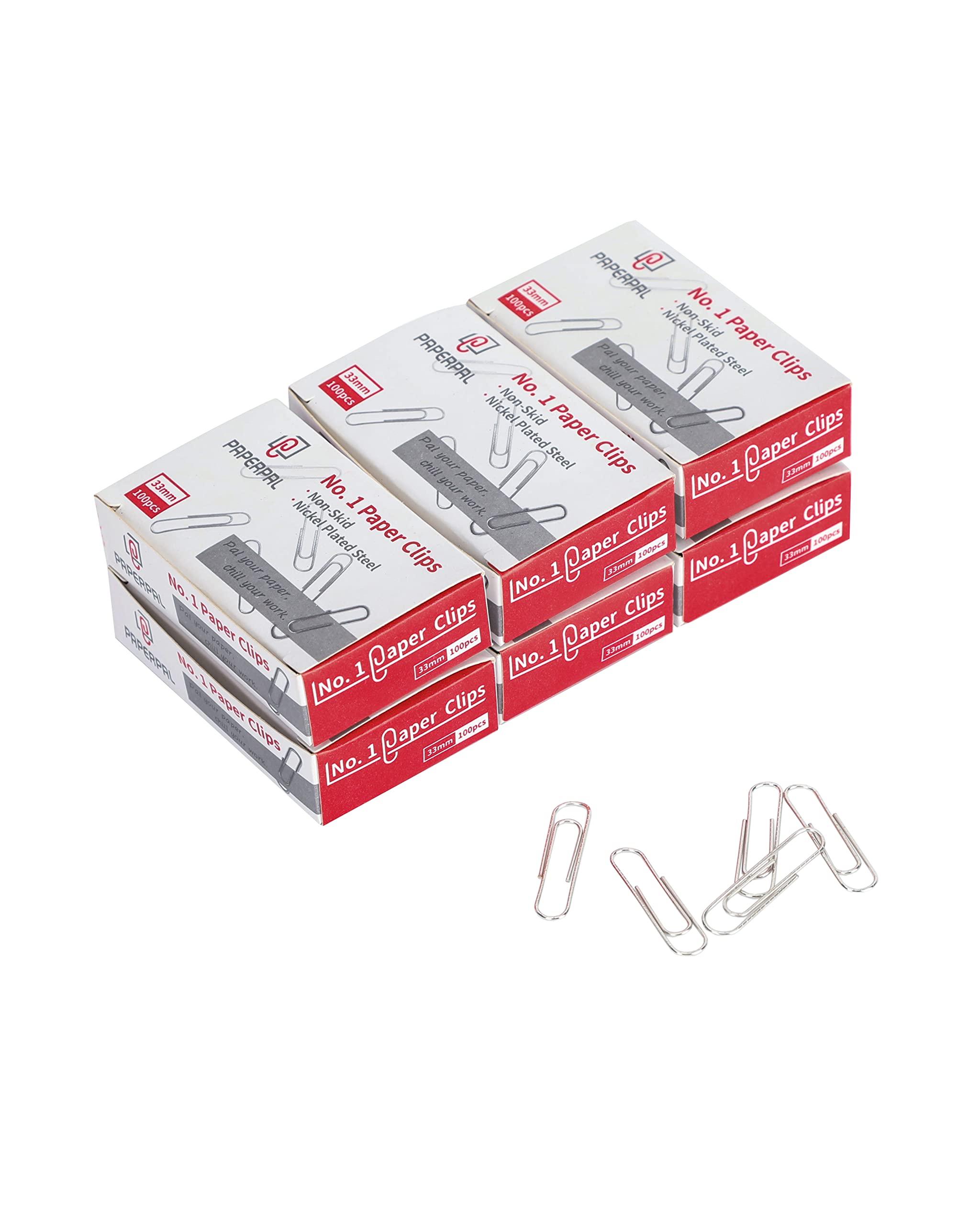 PAPERPAL #1 Nonskid Paper Clips, 600 Medium Paperclips for Office School & Personal Use, Daily DIY, 1-2/7" Silver Heavy Duty Non-Skid Paper Clip Standard Size(6 Boxes of 100 Each)
